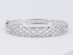 Lattice Diamond and White Gold Hinged Bangle Bracelet