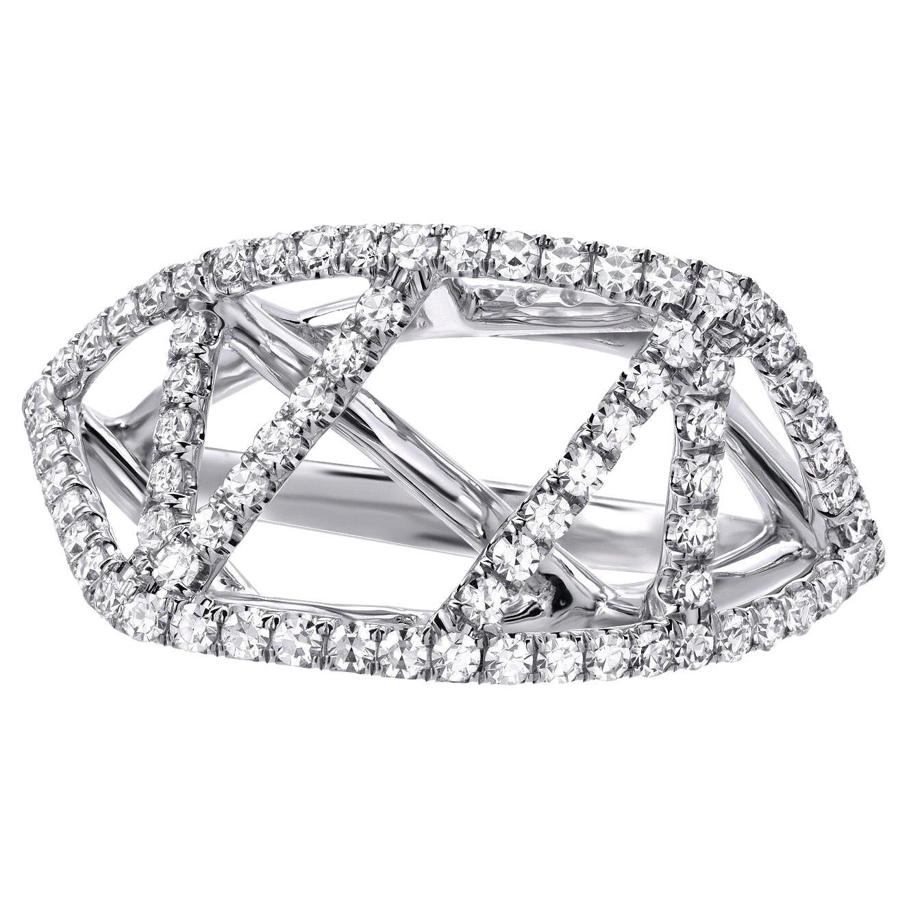 Anello con diamante a reticolo in oro bianco 18 carati - Tamir di Merkaba Beverly Hills