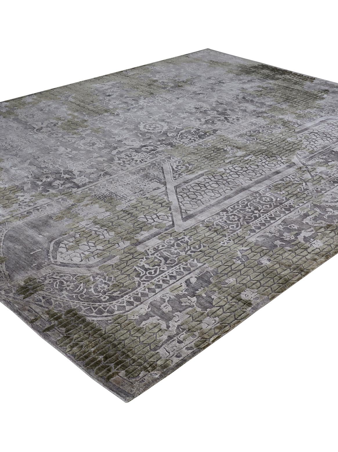 Rococo LATTICE Hand Knotted Rug in Moss Green & Mocha Colours by Hands For Sale