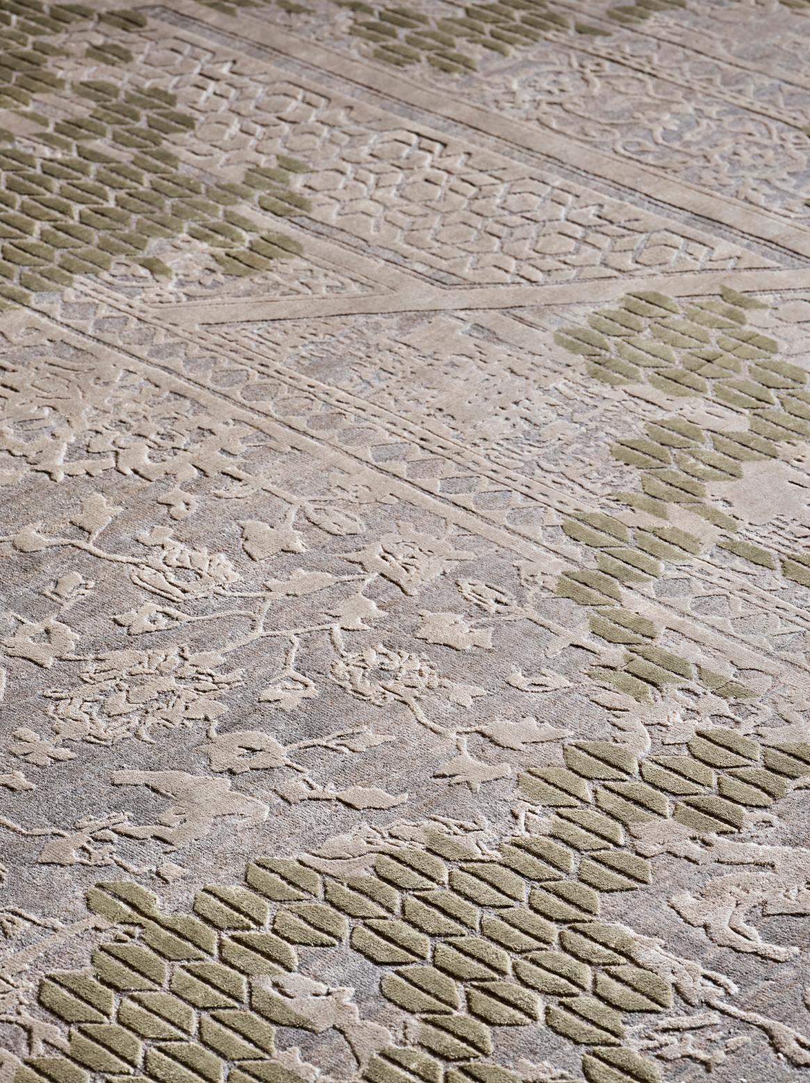 Indian LATTICE Hand Knotted Rug in Moss Green & Mocha Colours by Hands For Sale