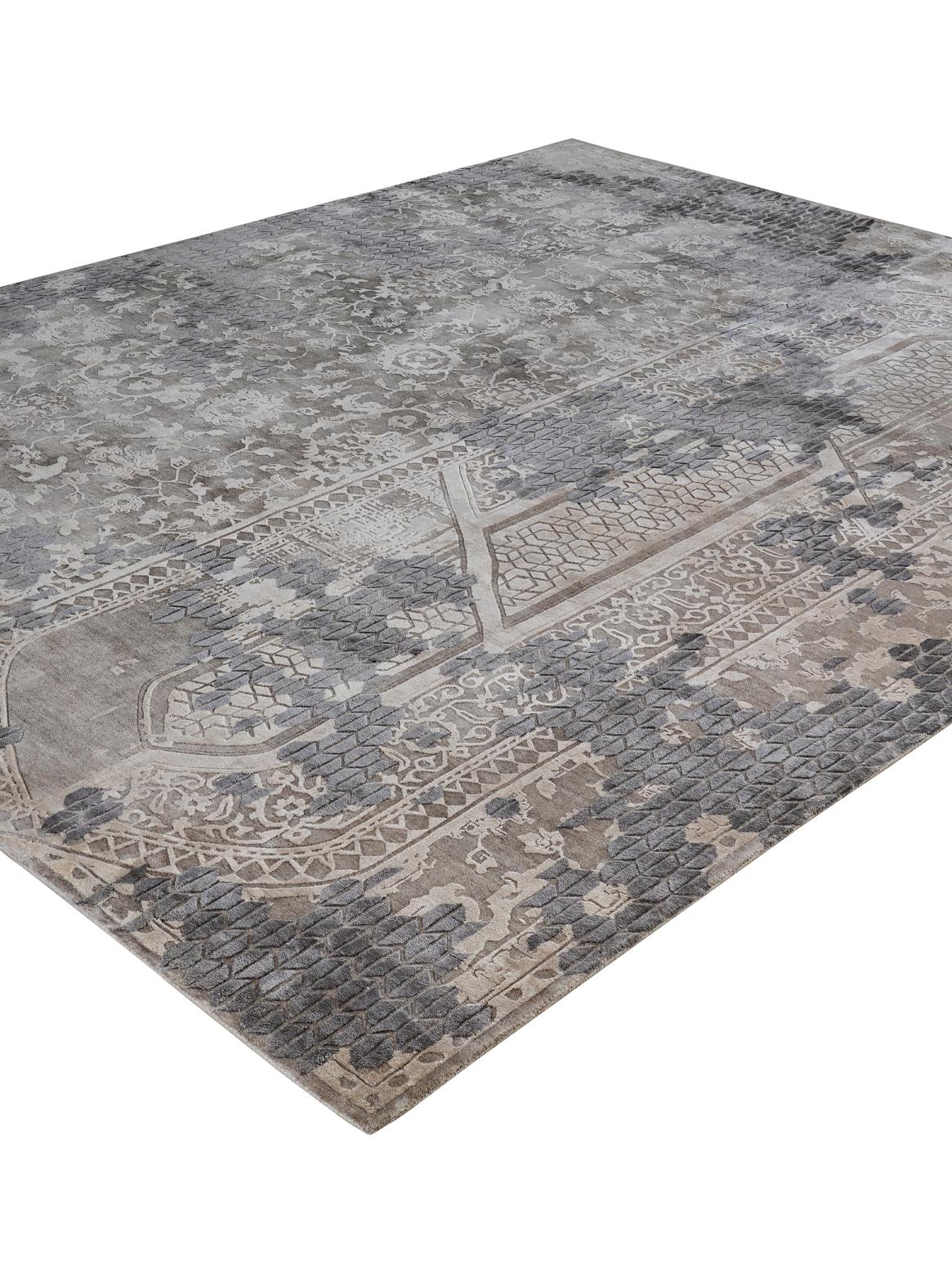 Hand-Knotted LATTICE Hand Knotted Rug in Moss Green & Mocha Colours by Hands For Sale