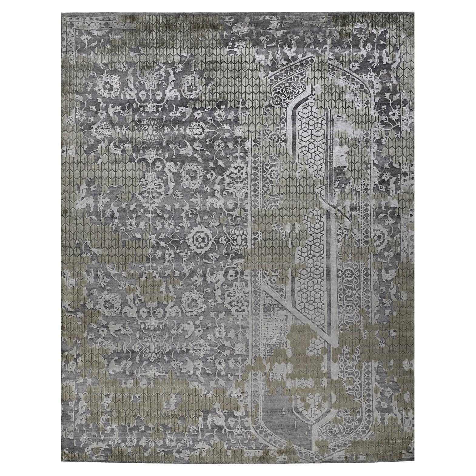 LATTICE Hand Knotted Rug in Moss Green & Mocha Colours by Hands For Sale