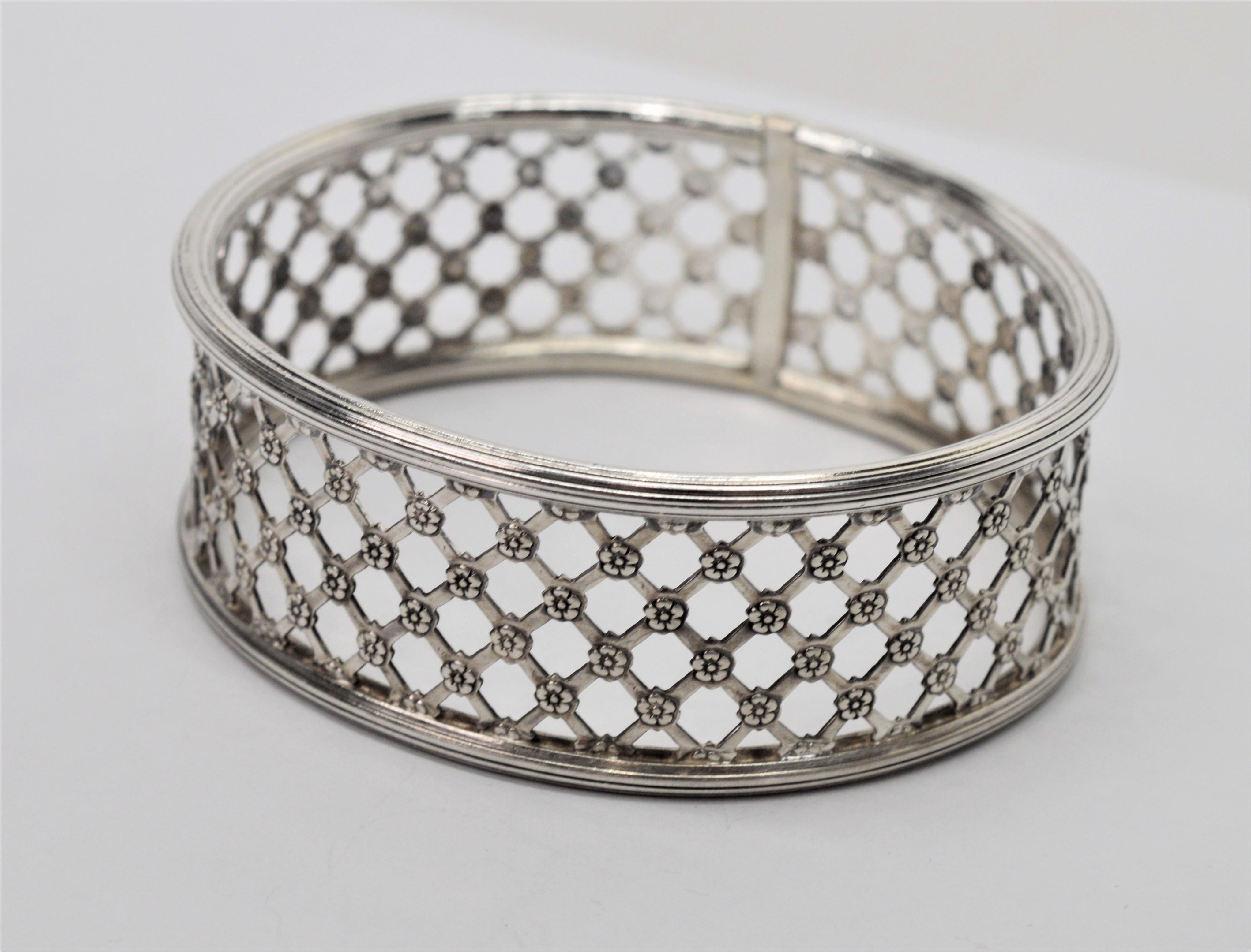 Lattice Lace Sterling Silver Bangle Bracelet For Sale 2