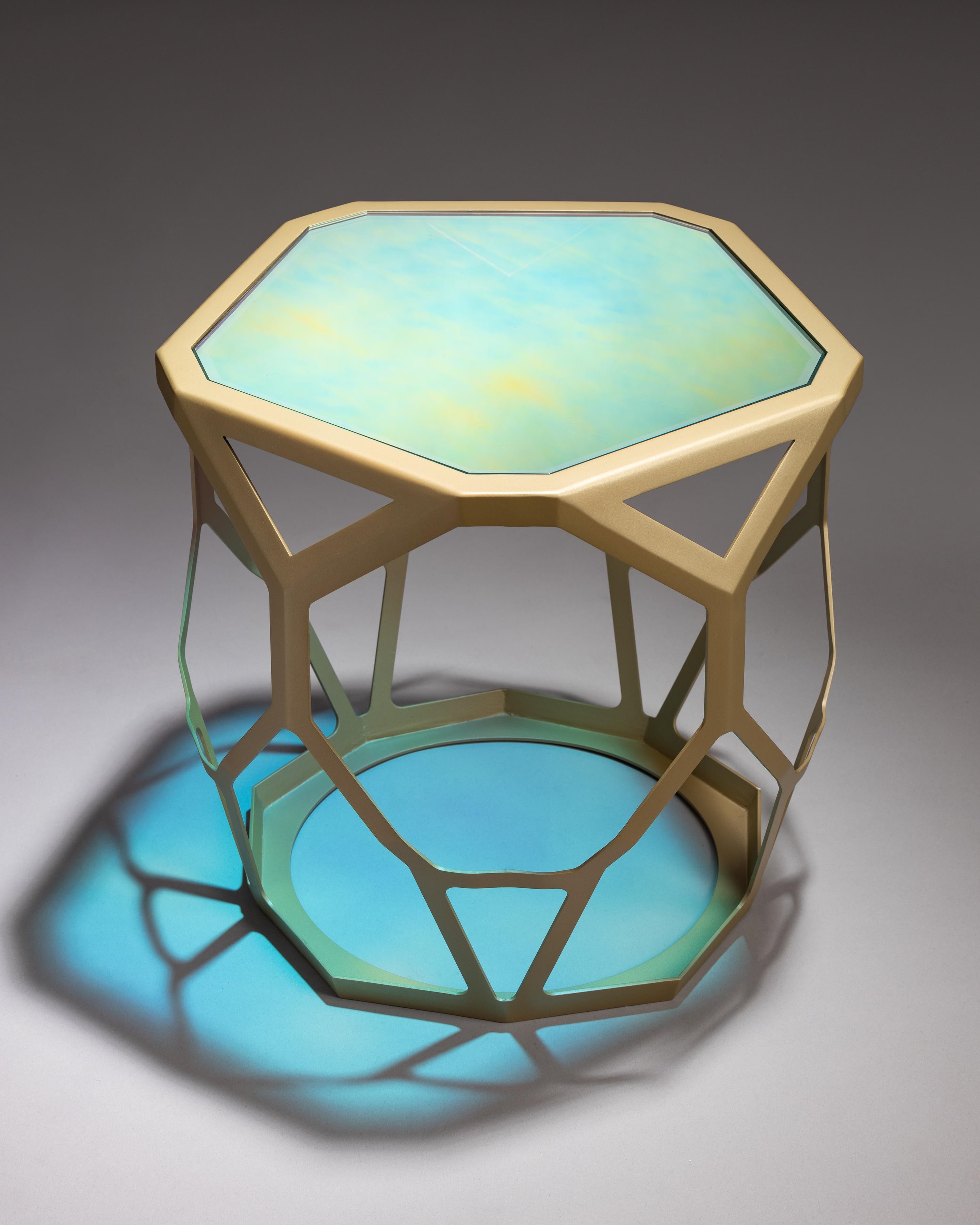 Contemporary Lattice Side Table Gold For Sale
