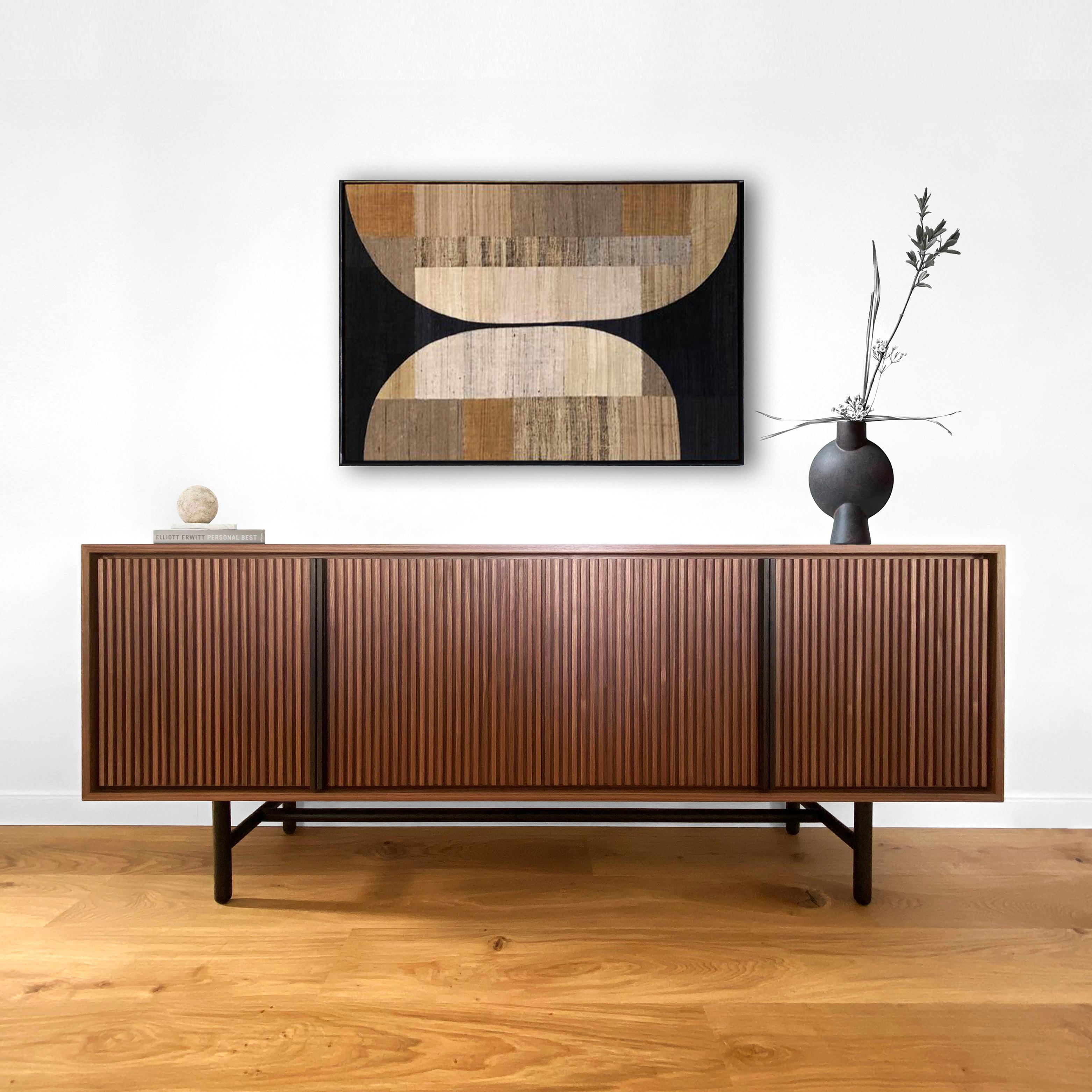 Turkish Lattice Sideboard Contemporary Modern Minimalist Wooden Two-Tone Walnut in Stock