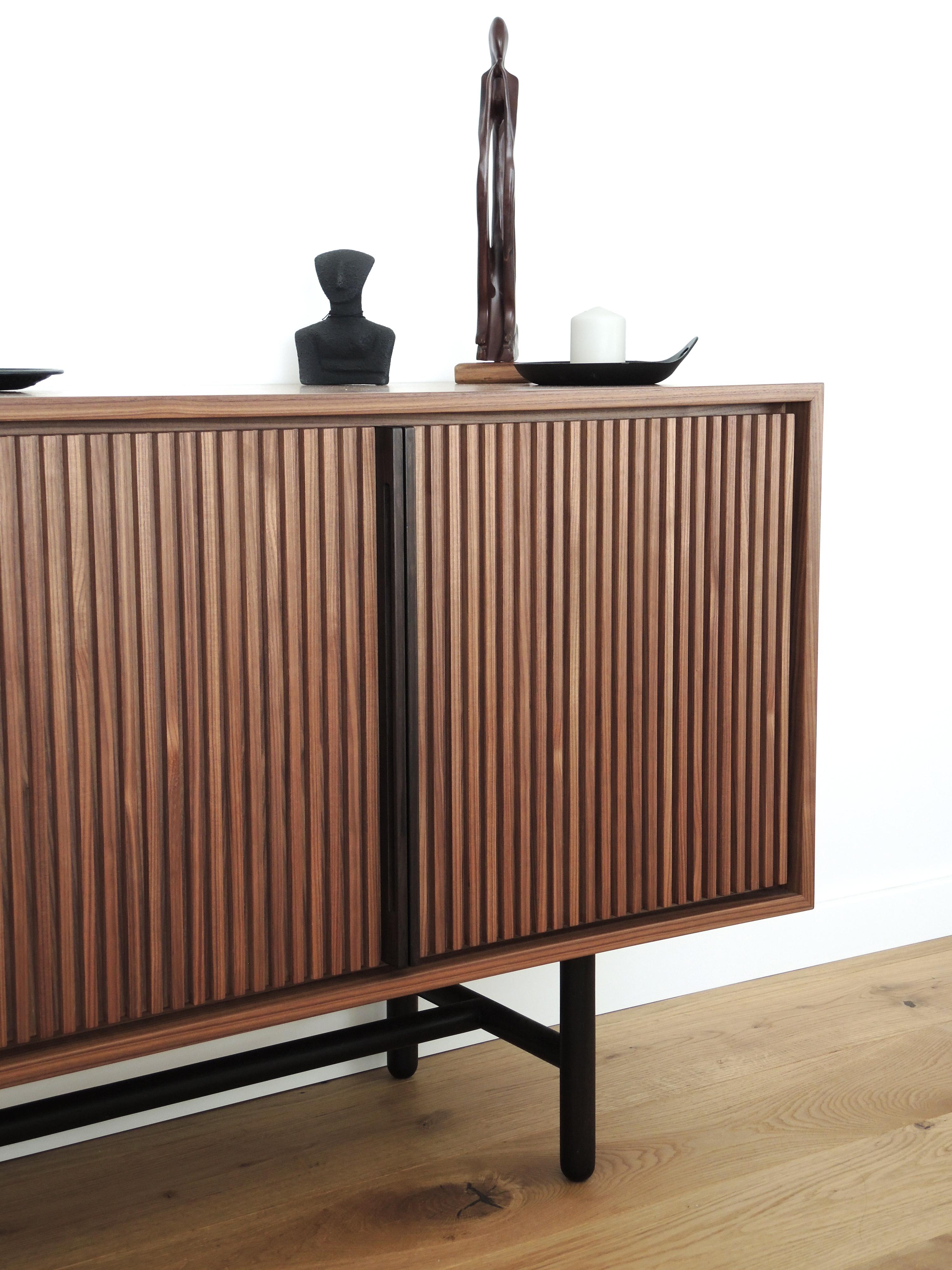 Lattice Sideboard Contemporary Modern Minimalist Wooden Two-Tone Walnut in Stock 2