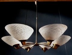 Latticino Murano Art Deco Chandelier Ceiling Lamp 1930s
