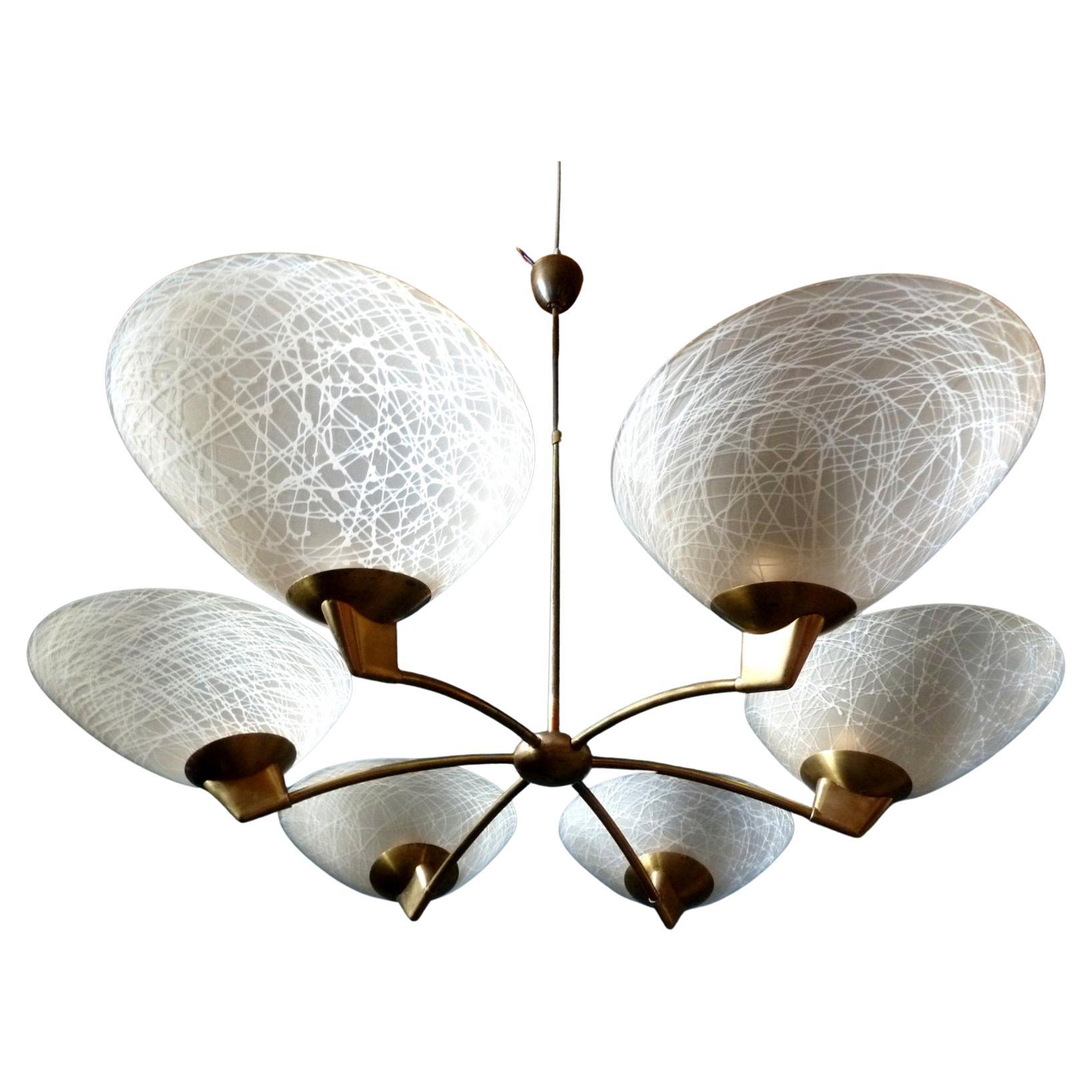 Latticino Murano Art Deco Chandelier Ceiling Lamp 1930s