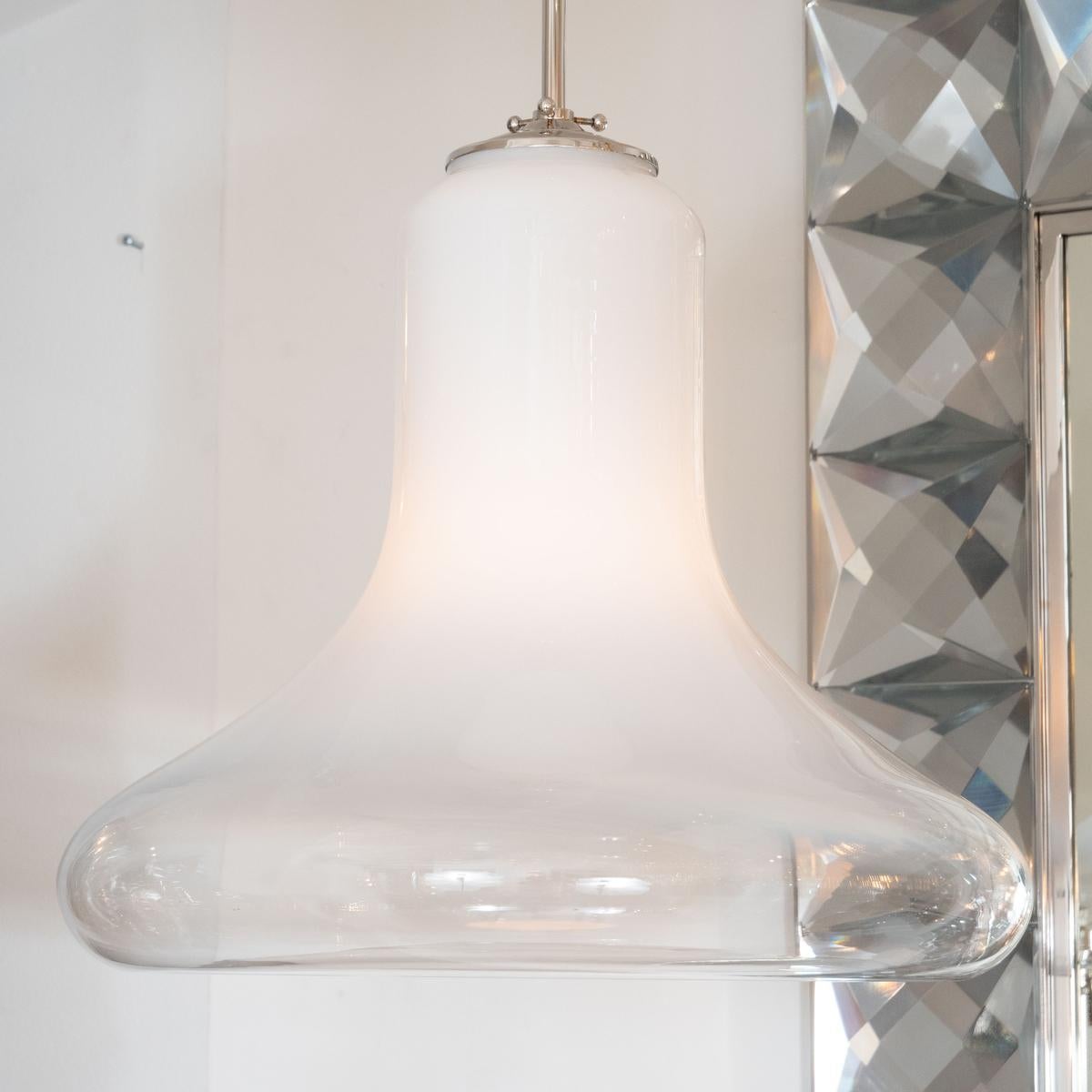 Mid-Century Modern Lattimo and Clear Glass Gradient Pendant For Sale