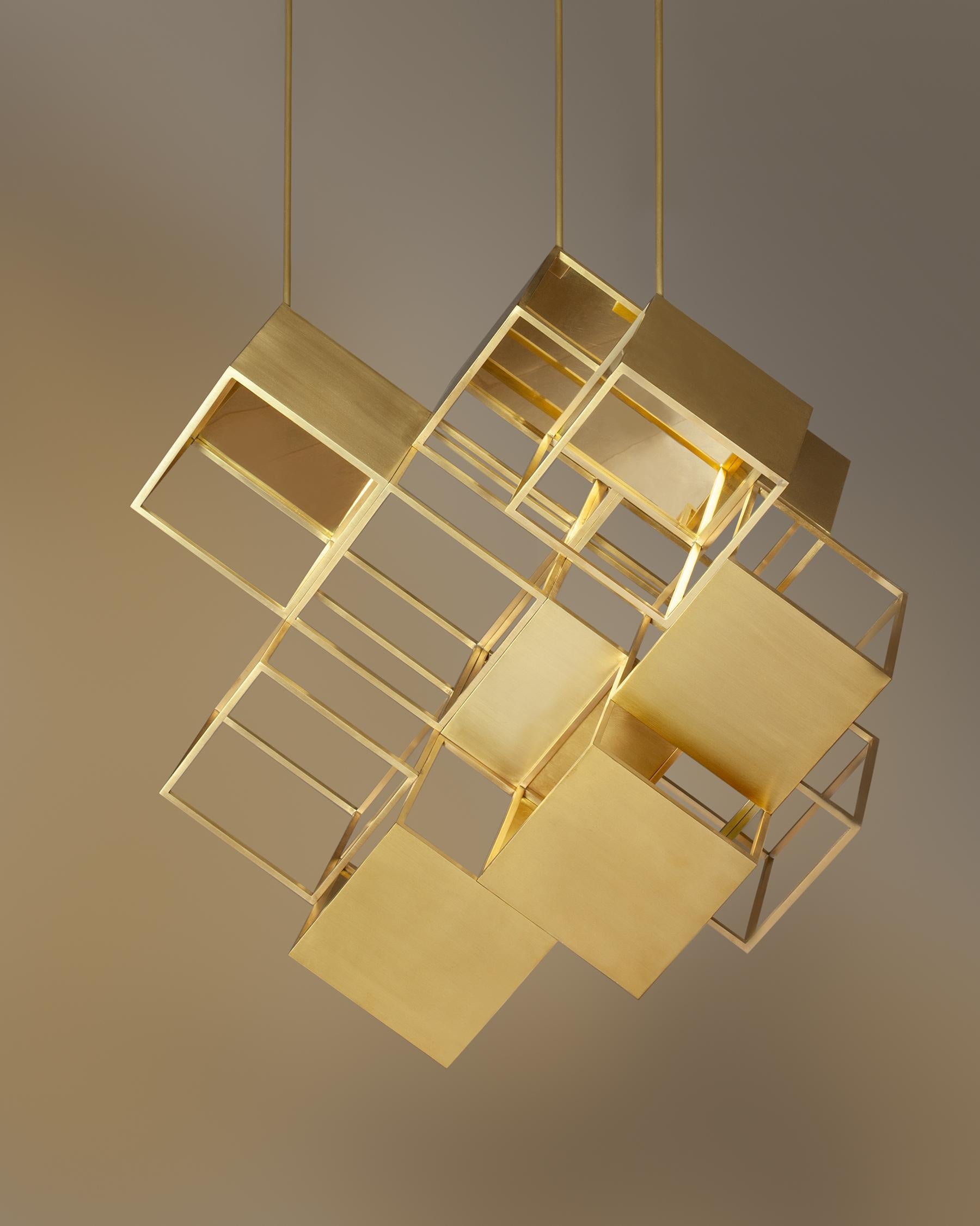 Lattis 11 Chandelier Lighting Brass by Diaphan Studio, REP by Tuleste Factory In New Condition For Sale In New York, NY
