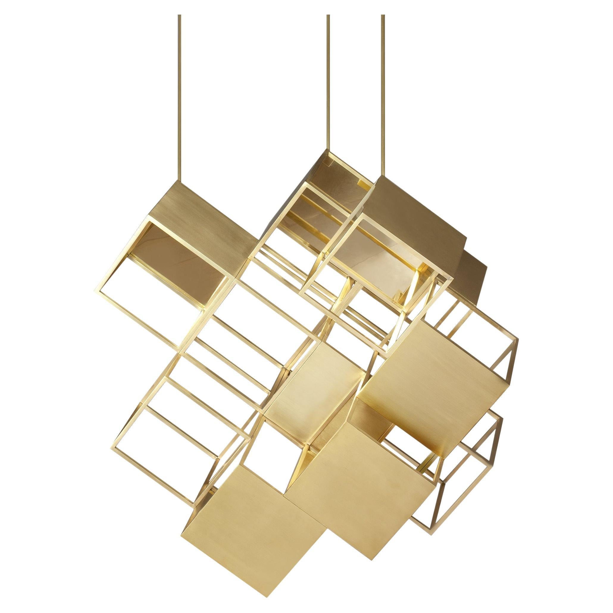 Lattis 11 Chandelier Lighting Brass by Diaphan Studio, REP by Tuleste Factory For Sale