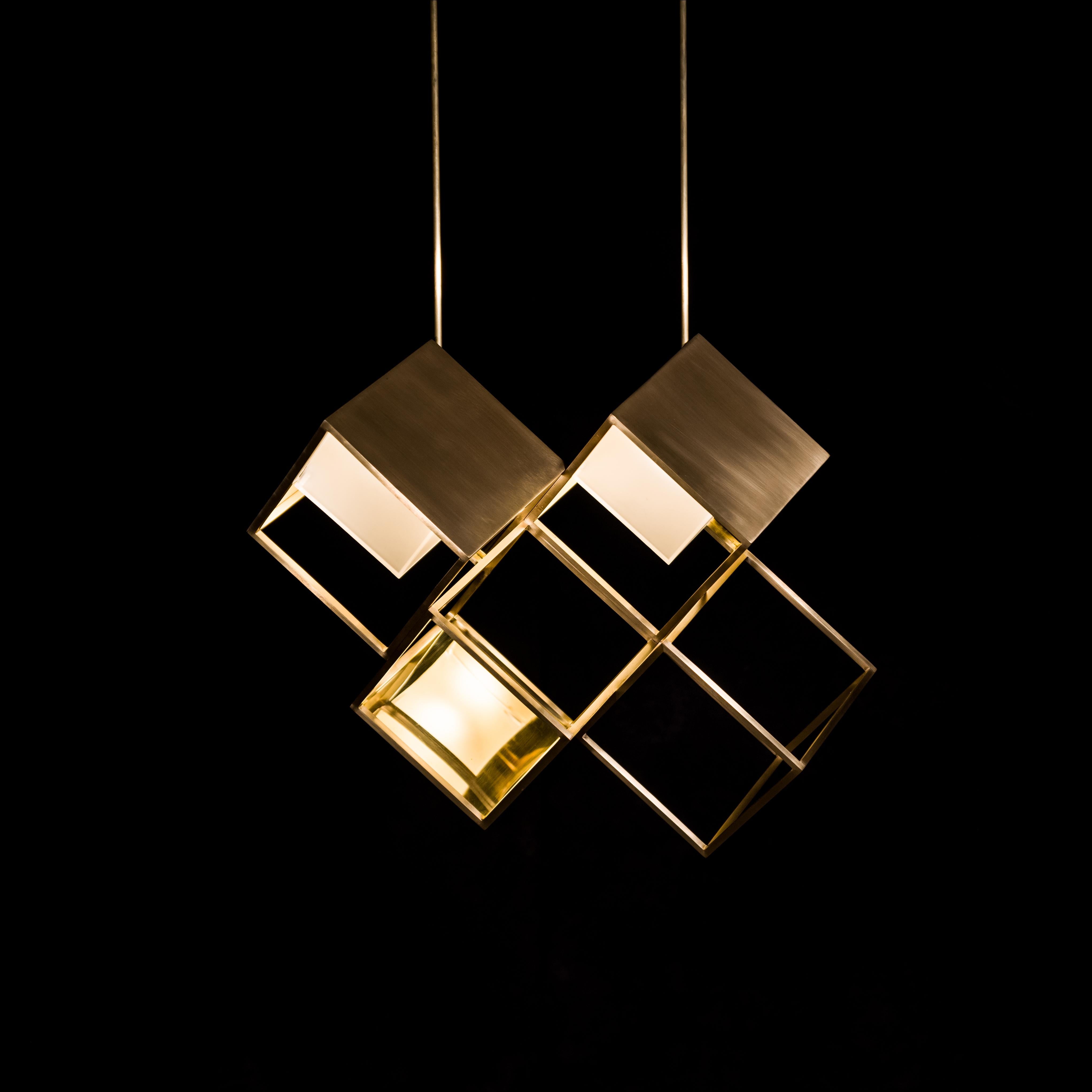 Modern Lattis 4 Chandelier Lighting Brass by Diaphan Studio, REP by Tuleste Factory For Sale