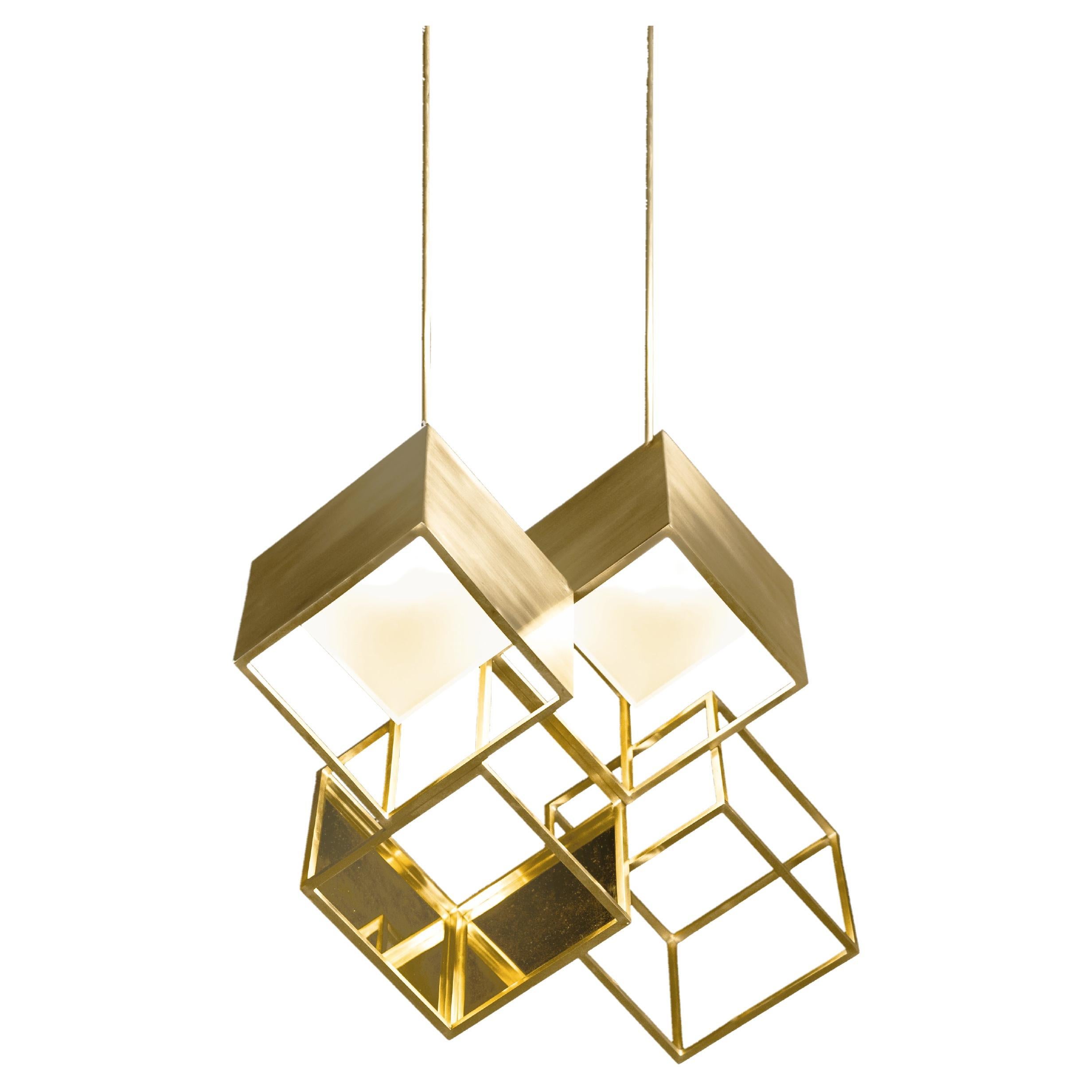 Lattis 4 Chandelier Lighting Brass by Diaphan Studio, REP by Tuleste Factory For Sale