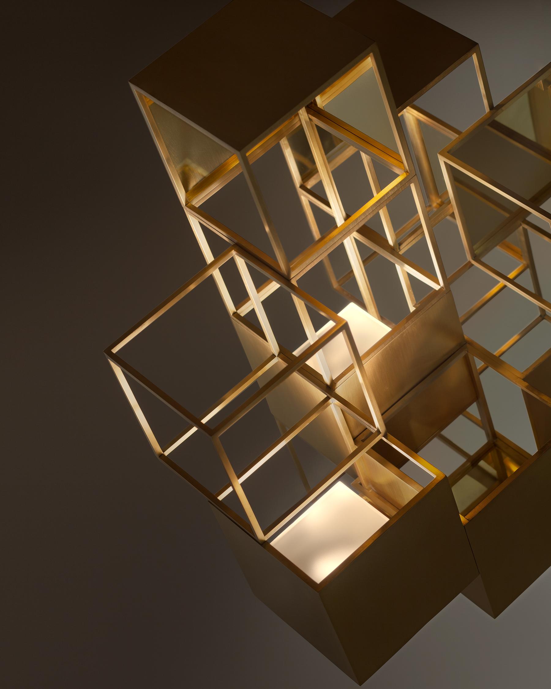 Futurist Lattis Chandelier XL - Solid brass chandelier handmade by Diaphan Studio For Sale