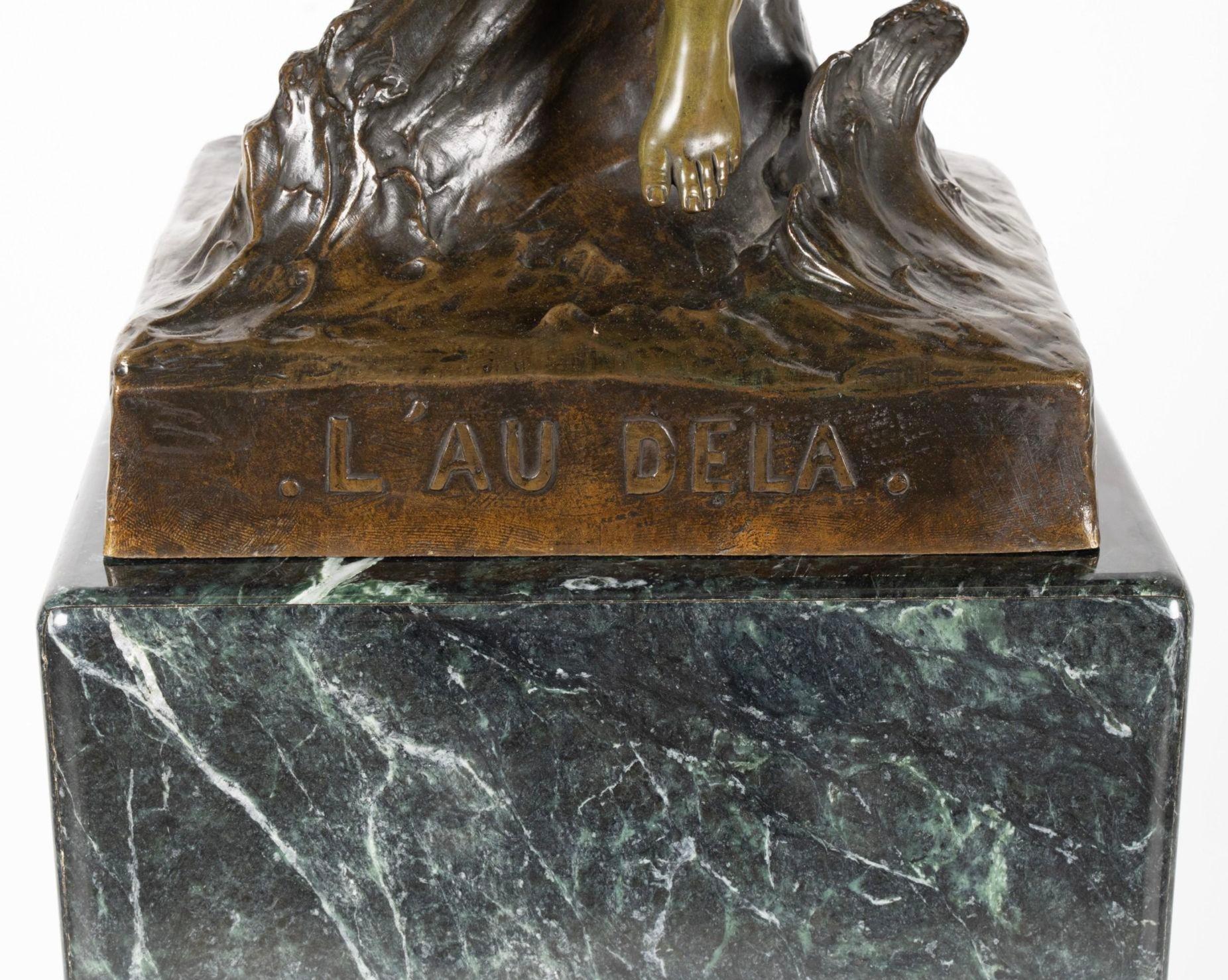 'L'au Dela' Bronze Sculpture on Marble Pedestal by Émile Louis Picault For Sale 5