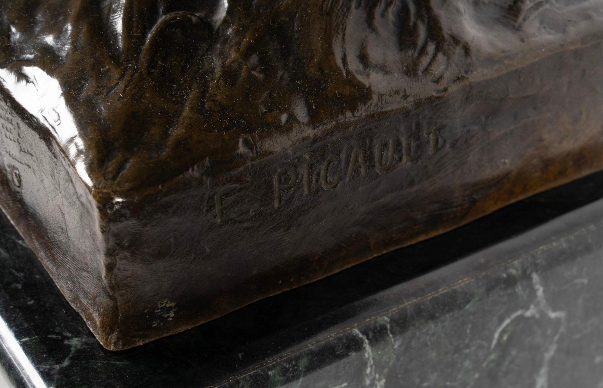 'L'au Dela' Bronze Sculpture on Marble Pedestal by Émile Louis Picault For Sale 6