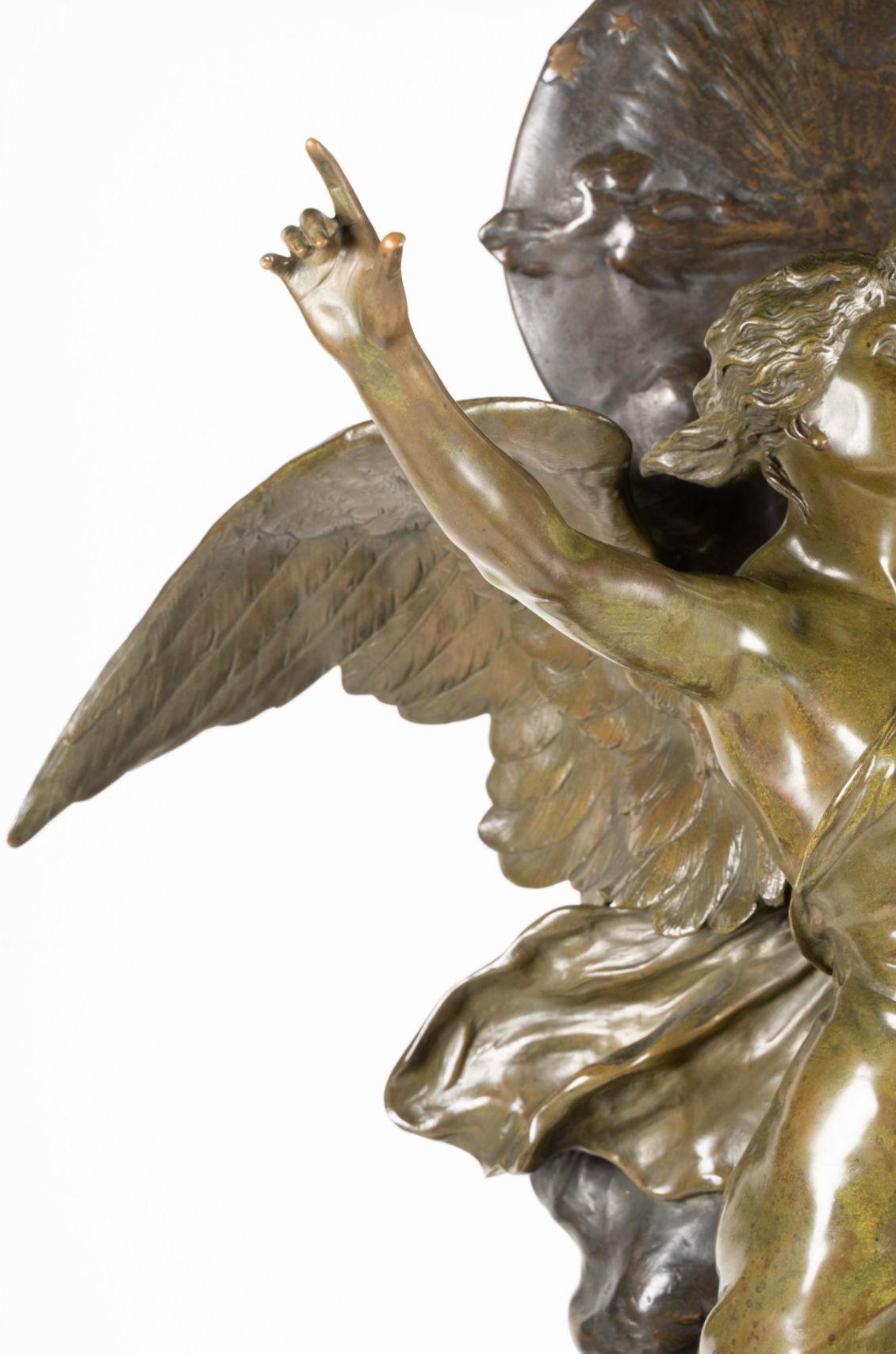 French 'L'au Dela' Bronze Sculpture on Marble Pedestal by Émile Louis Picault For Sale