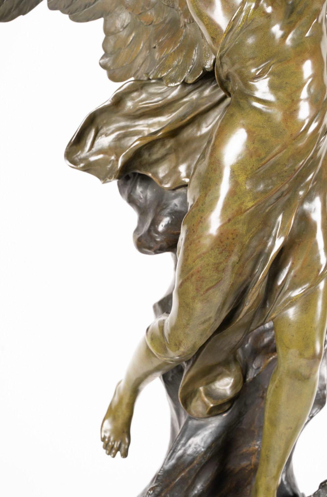 Early 20th Century 'L'au Dela' Bronze Sculpture on Marble Pedestal by Émile Louis Picault For Sale