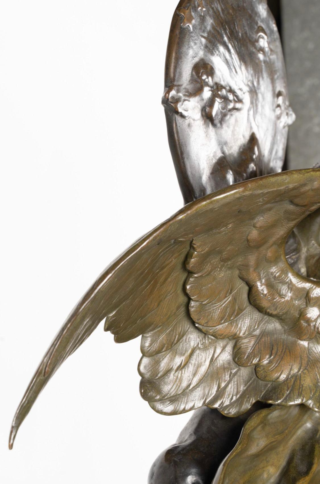 'L'au Dela' Bronze Sculpture on Marble Pedestal by Émile Louis Picault For Sale 1