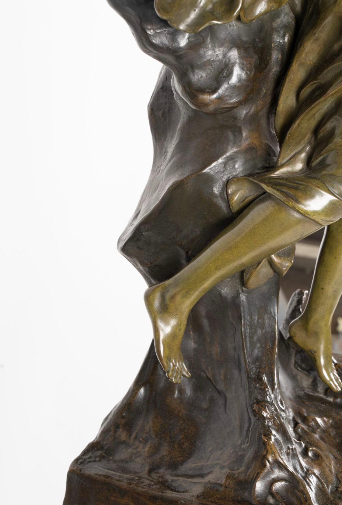 'L'au Dela' Bronze Sculpture on Marble Pedestal by Émile Louis Picault For Sale 2