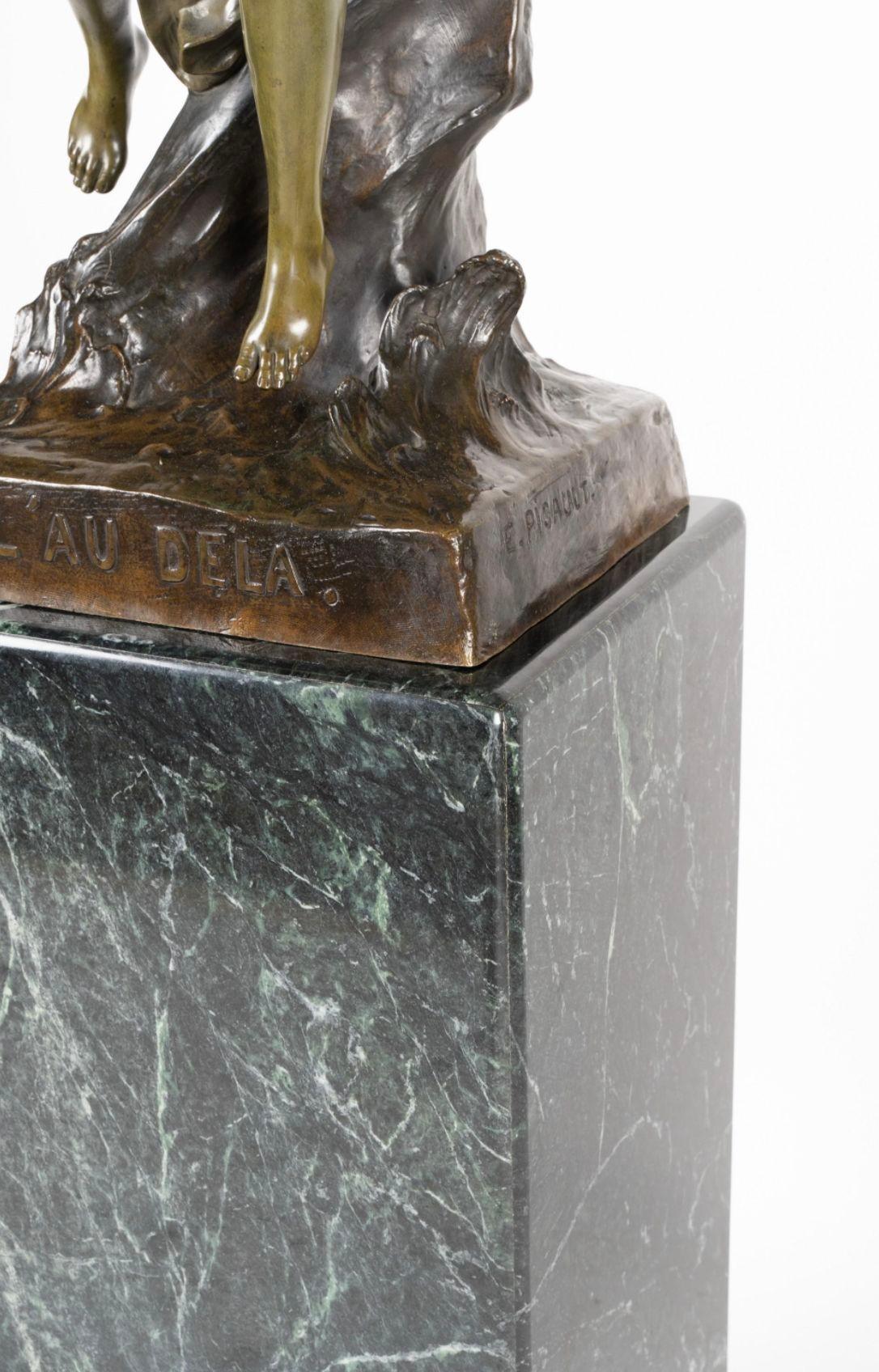 'L'au Dela' Bronze Sculpture on Marble Pedestal by Émile Louis Picault For Sale 3