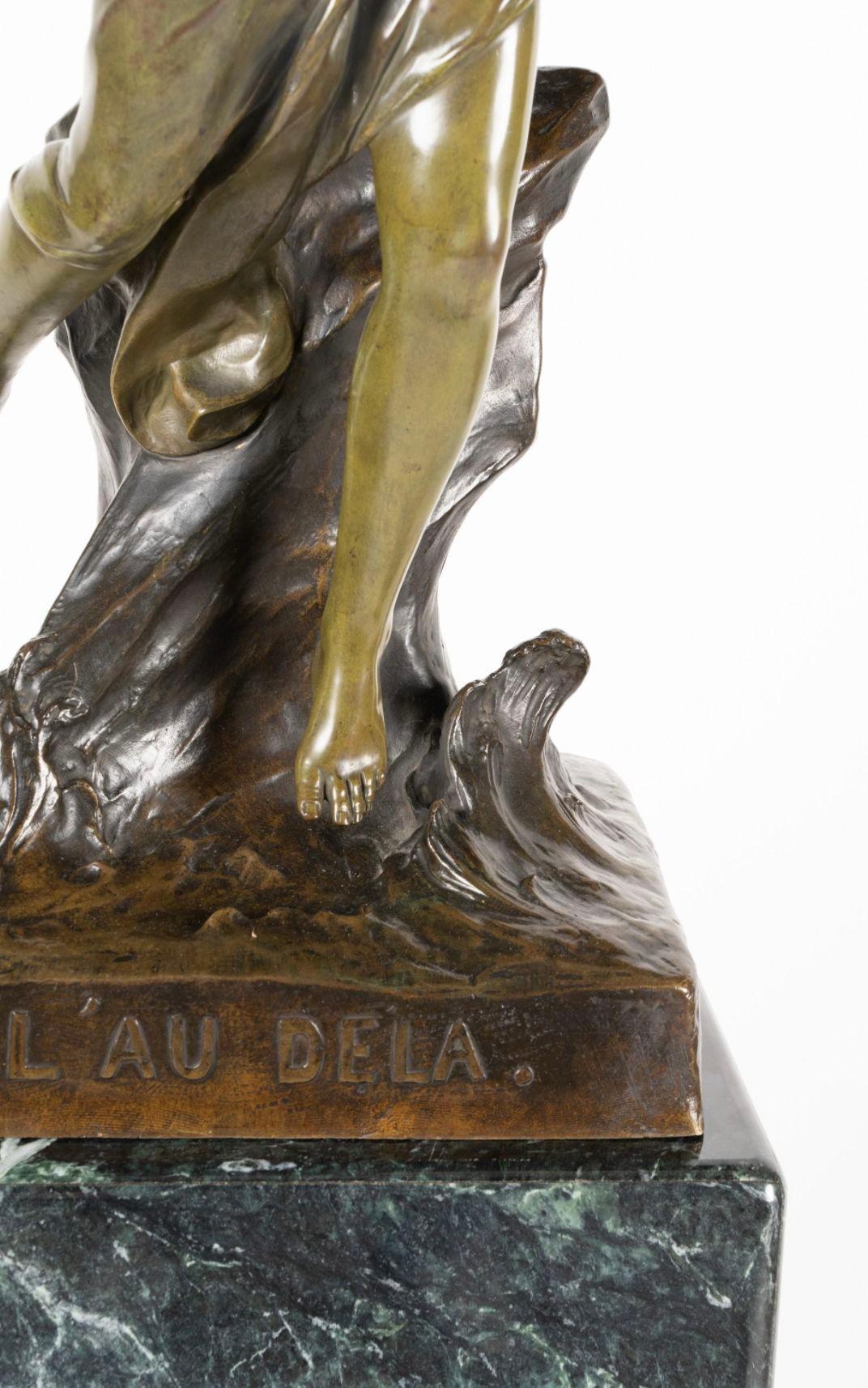 'L'au Dela' Bronze Sculpture on Marble Pedestal by Émile Louis Picault For Sale 4