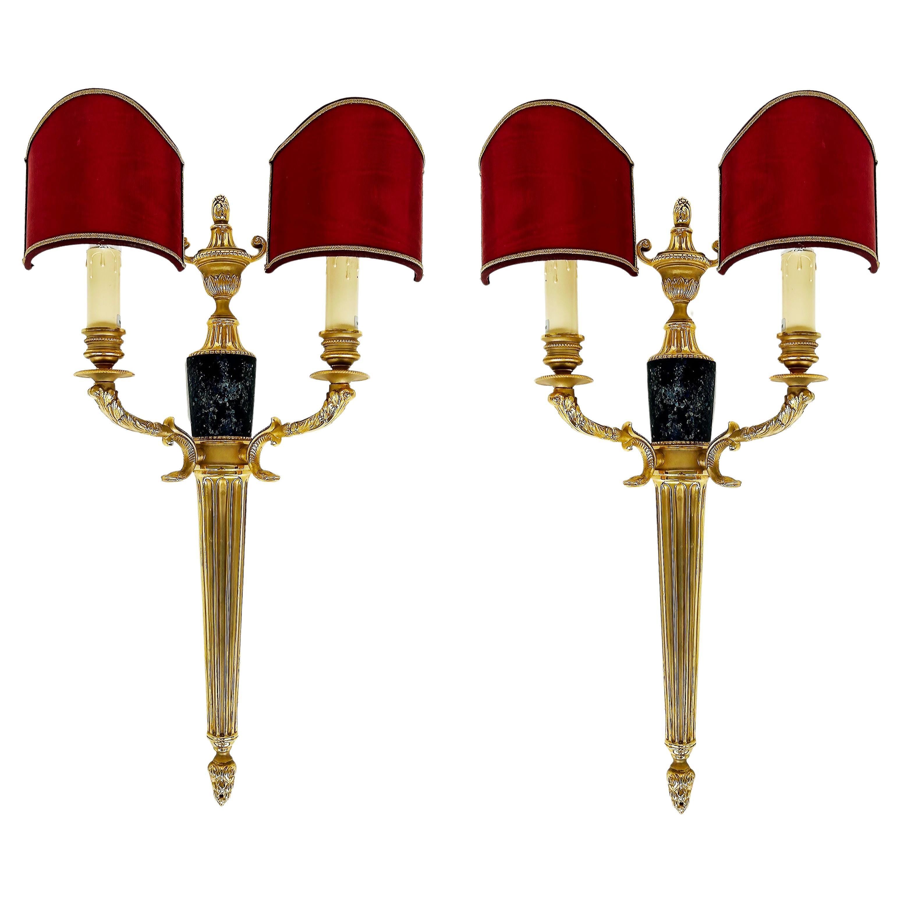 Laudarte SLR Wandleuchter aus vergoldeter Bronze mit Marmoreinsätzen, Paar Tania AP 2L, Paar