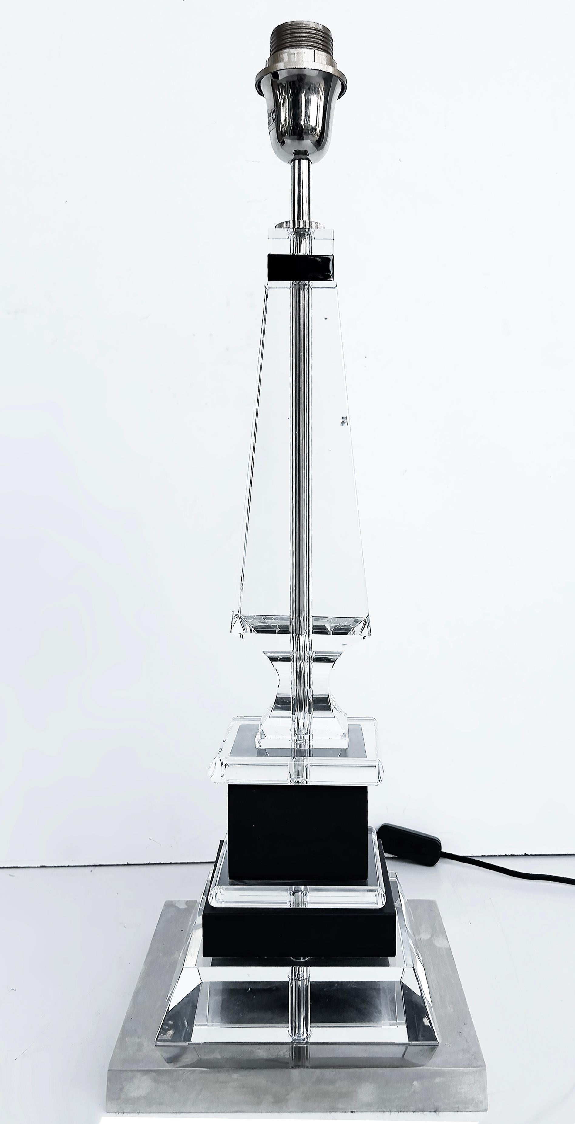 Lacquered Laudarte SRL Crystal, Chrome, Wood Table Lamps, Pair from Milano, Italy For Sale