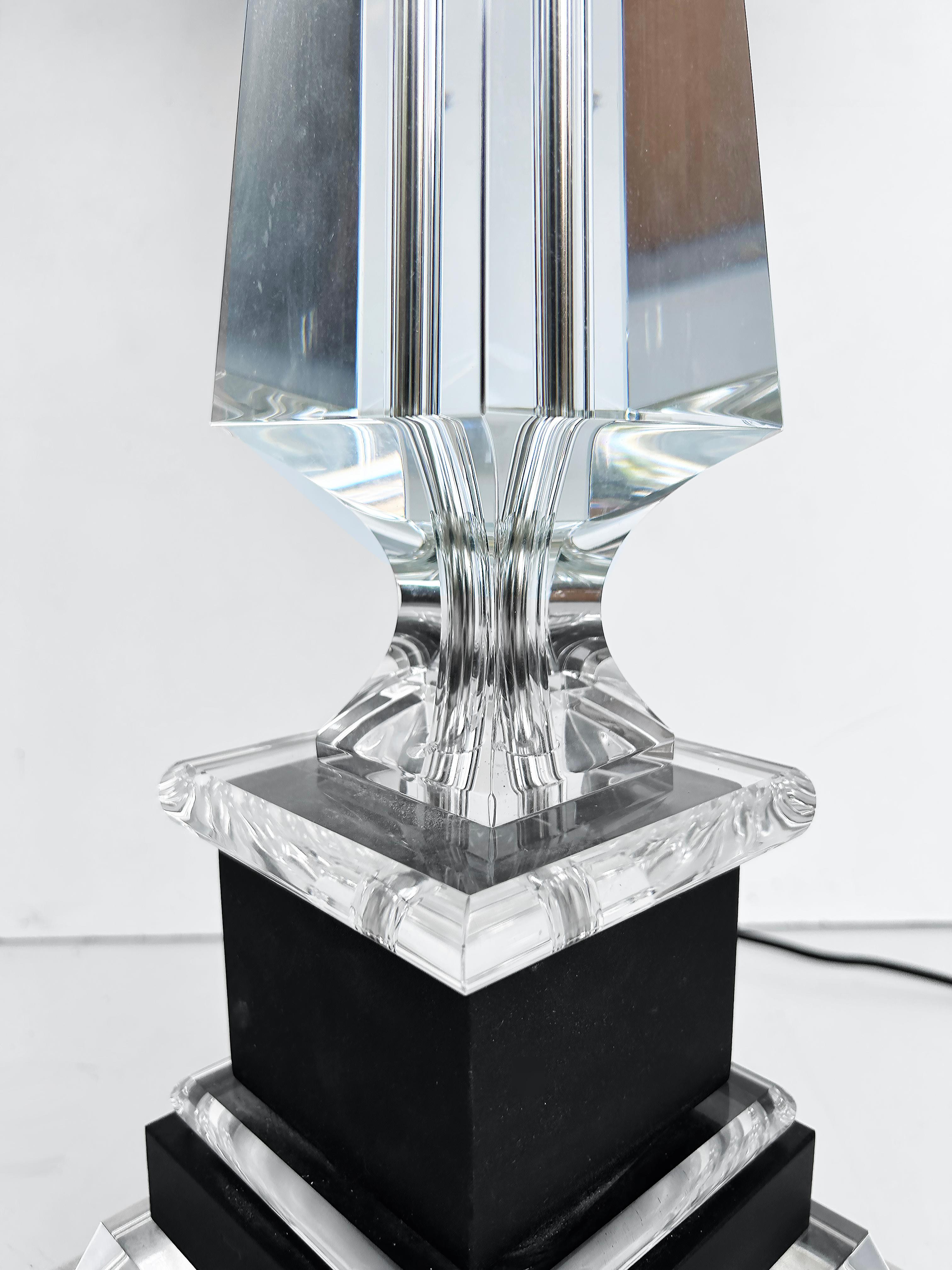Laudarte SRL Crystal, Chrome, Wood Table Lamps, Pair from Milano, Italy In Good Condition For Sale In Miami, FL