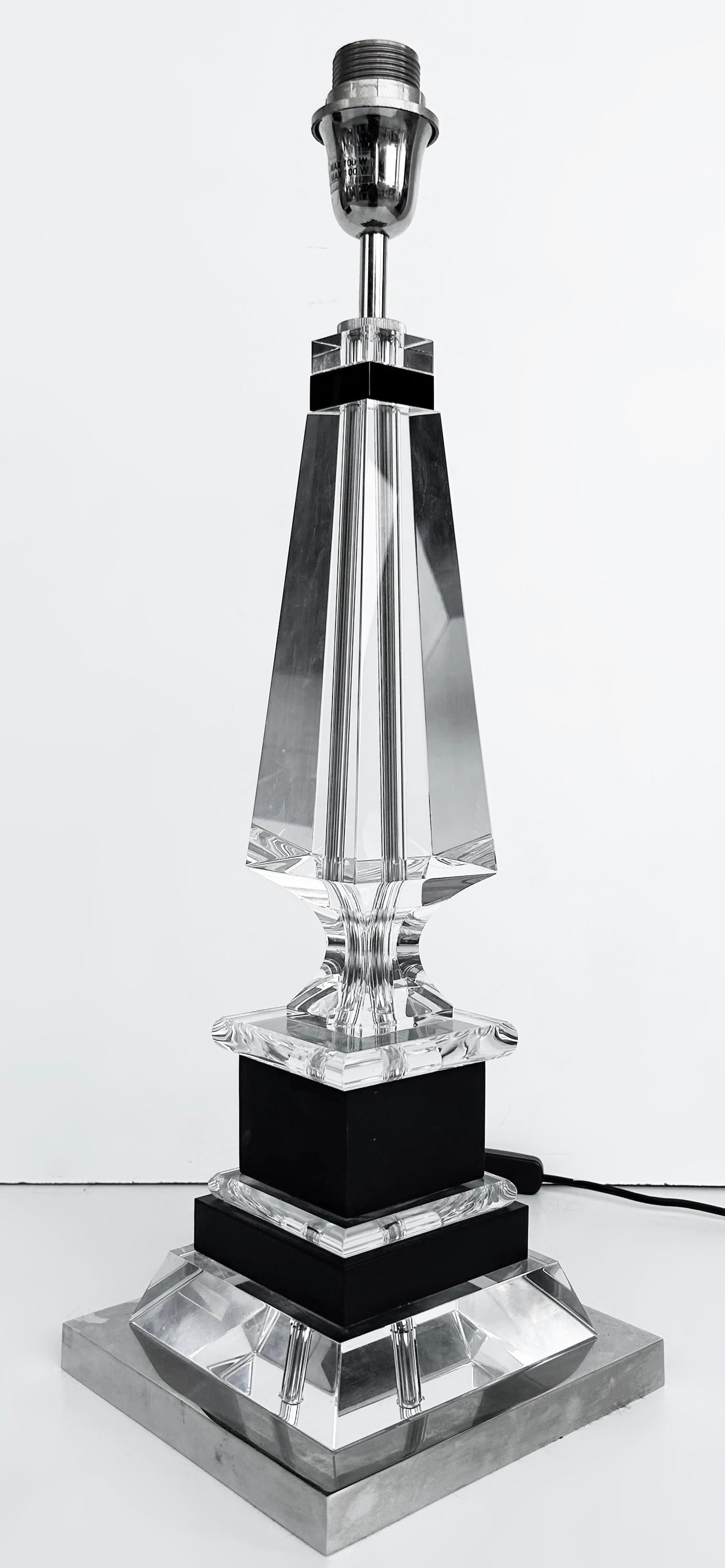 Contemporary Laudarte SRL Crystal, Chrome, Wood Table Lamps, Pair from Milano, Italy For Sale