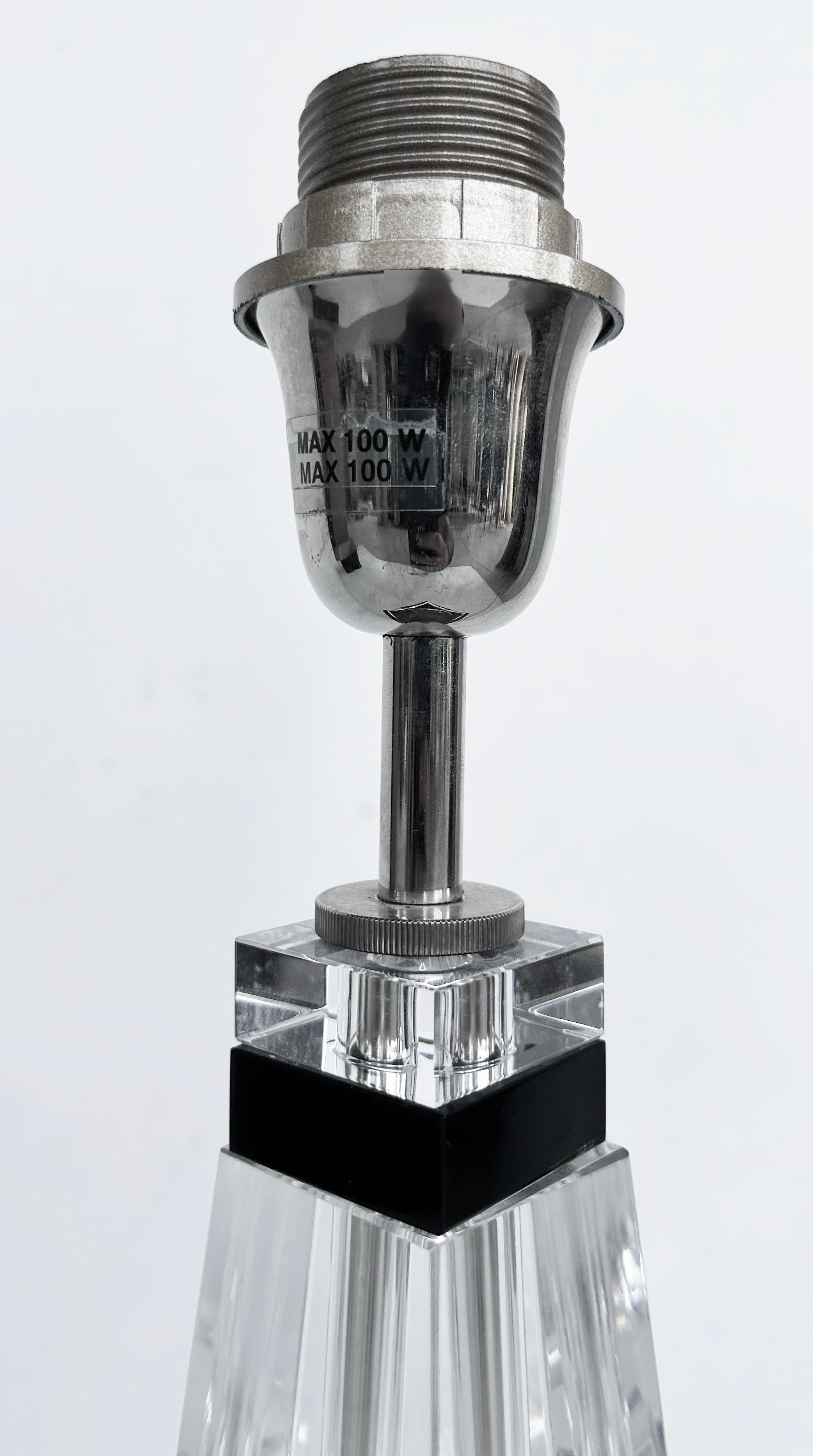 Lacquer Laudarte SRL Crystal, Chrome, Wood Table Lamps, Pair from Milano, Italy For Sale