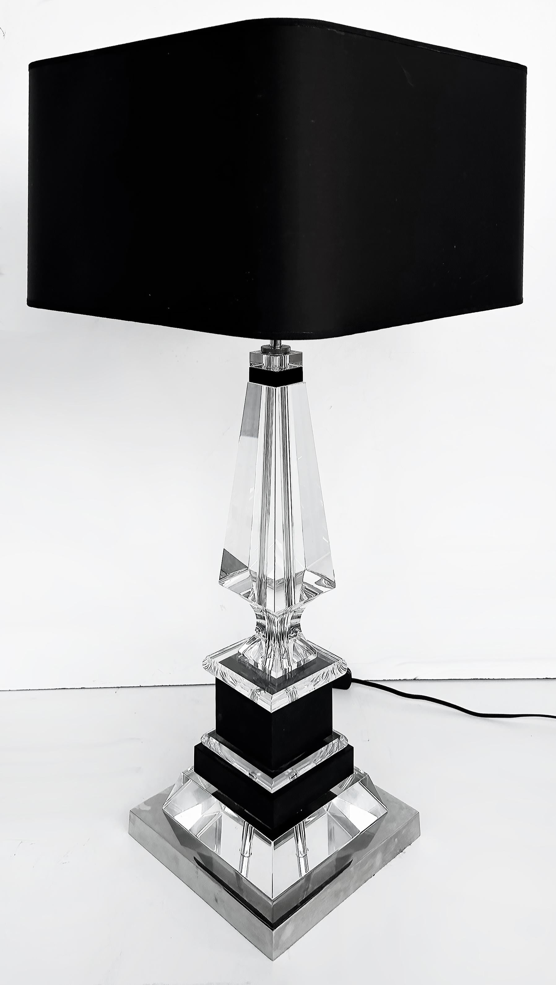 Laudarte SRL Crystal, Chrome, Wood Table Lamps, Pair from Milano, Italy For Sale 1