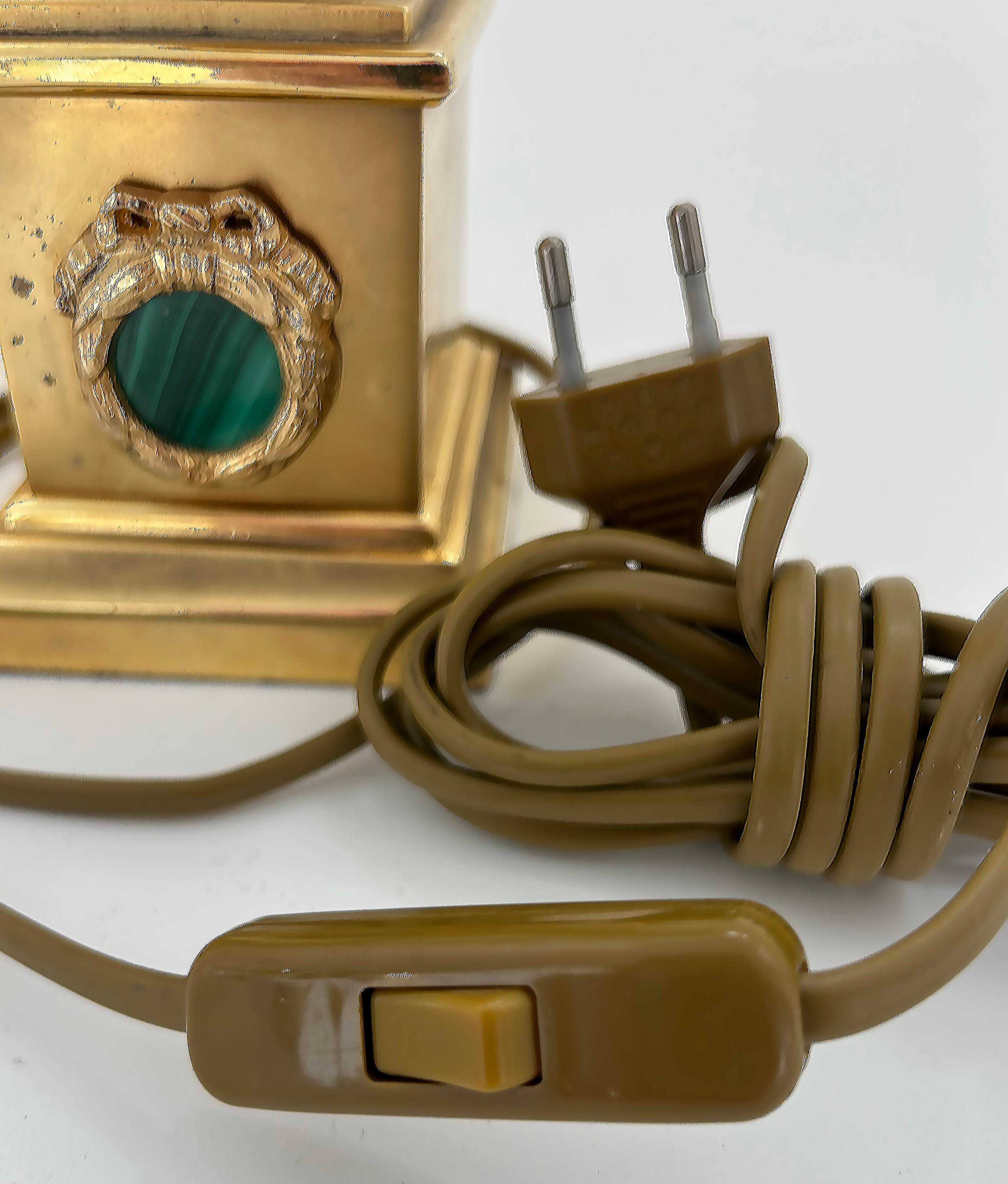 Tischlampen aus vergoldeter Bronze, Kristall und Malachit von Laudarte SRL, Italien, Paar im Angebot 5