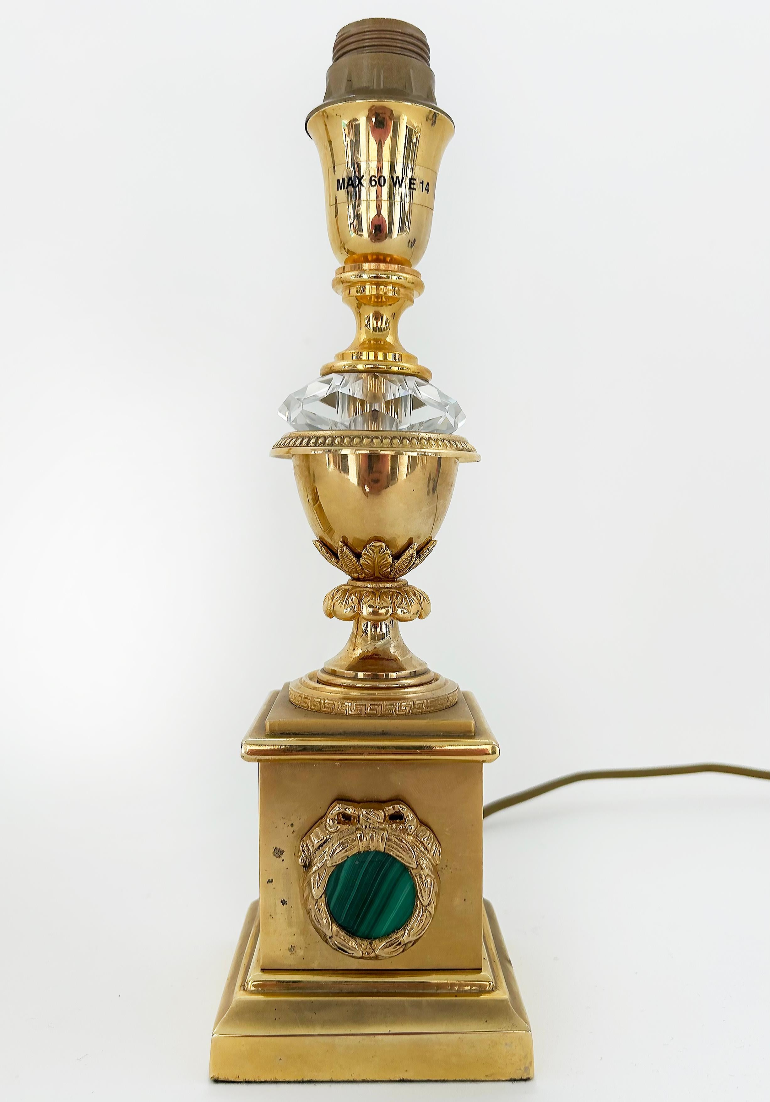 Tischlampen aus vergoldeter Bronze, Kristall und Malachit von Laudarte SRL, Italien, Paar (Italienisch) im Angebot