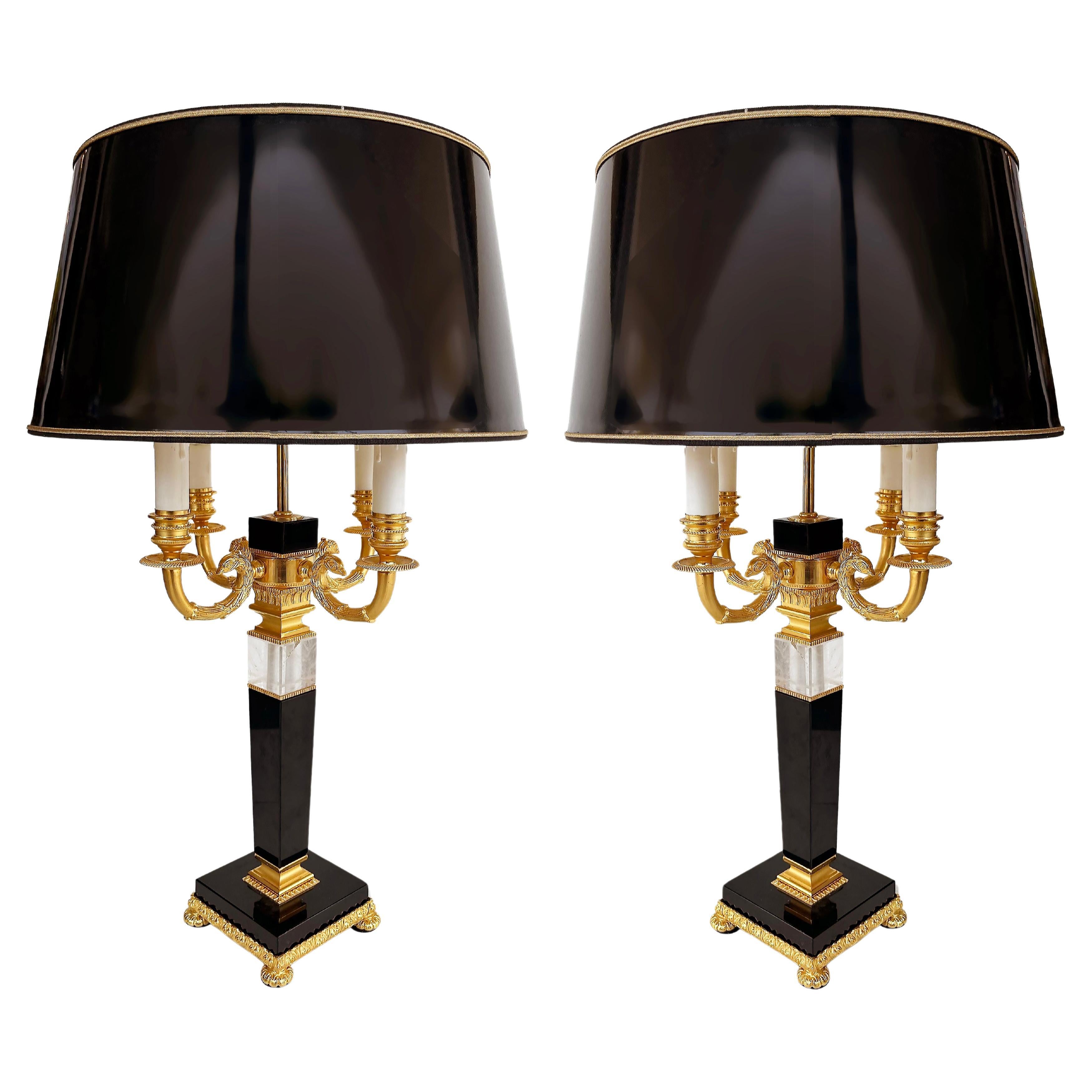 Laudarte SRL Italian Gilt Bronze Rock Crystal Marble Lamps, Micro-Infused Gold 