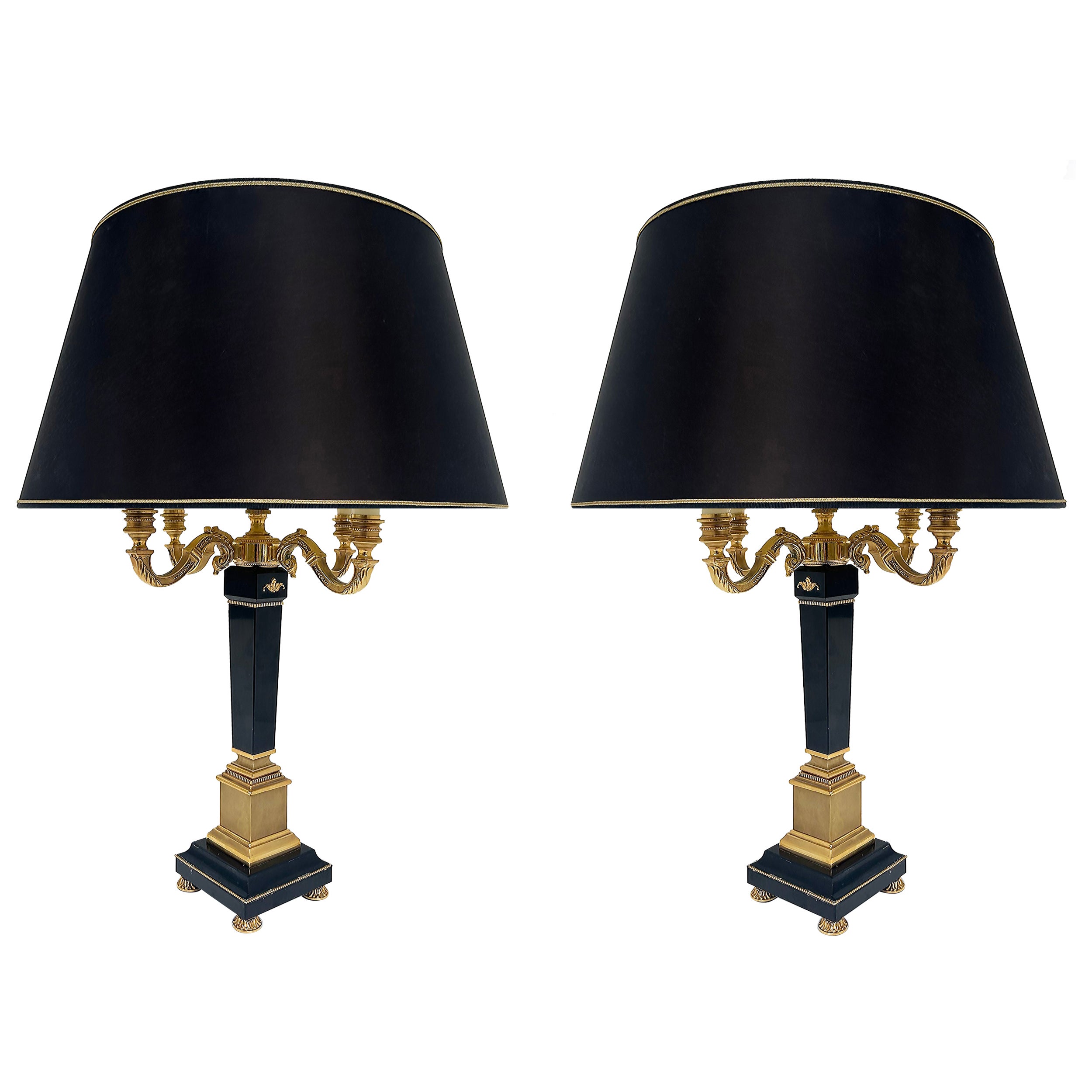 Paire de lampes de bureau Laudarte SRL en bronze doré et marbre, Italie