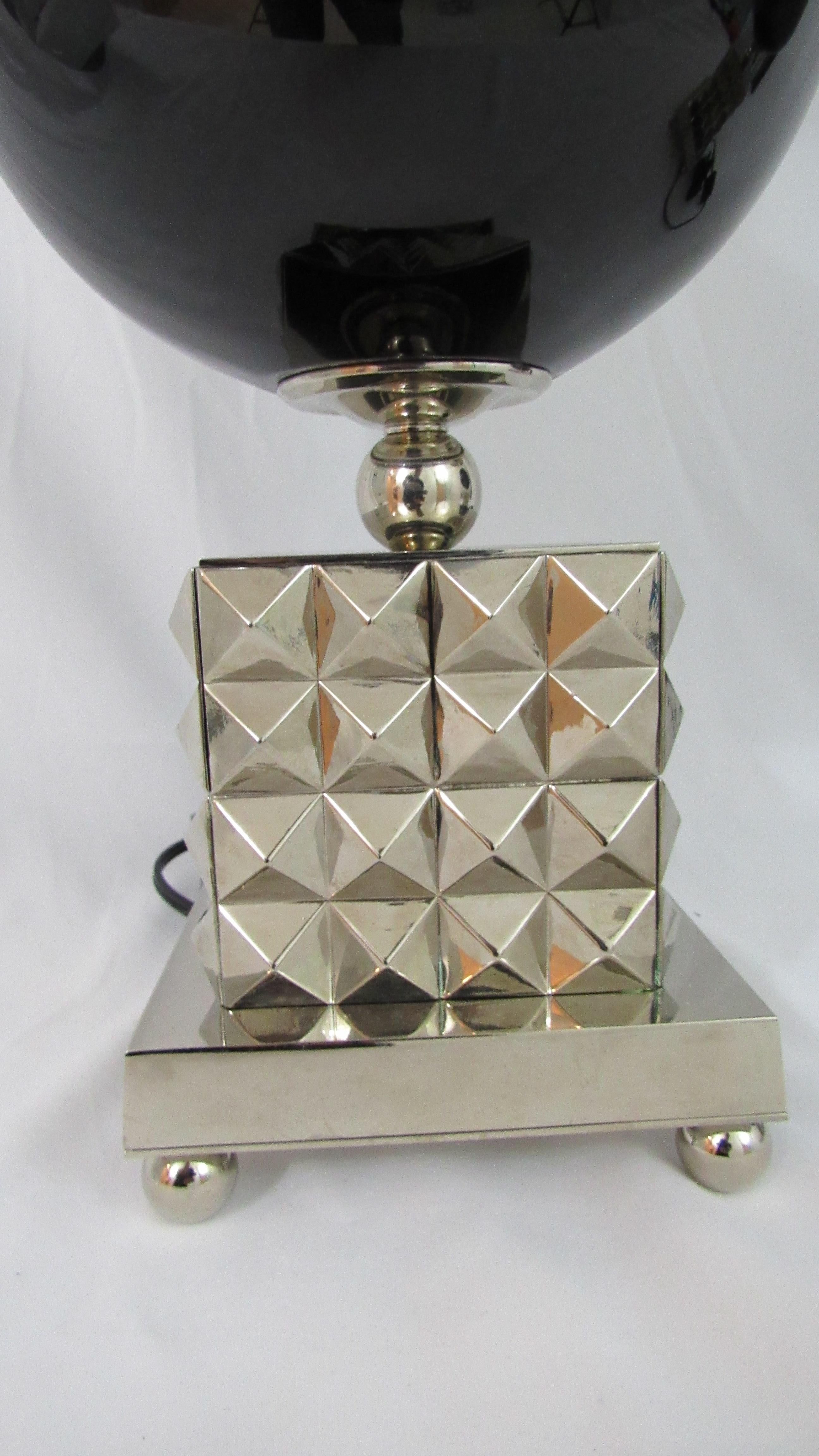 Italian Laudarte Srl Lume Yago Table Lamp in Nickel and Glass For Sale