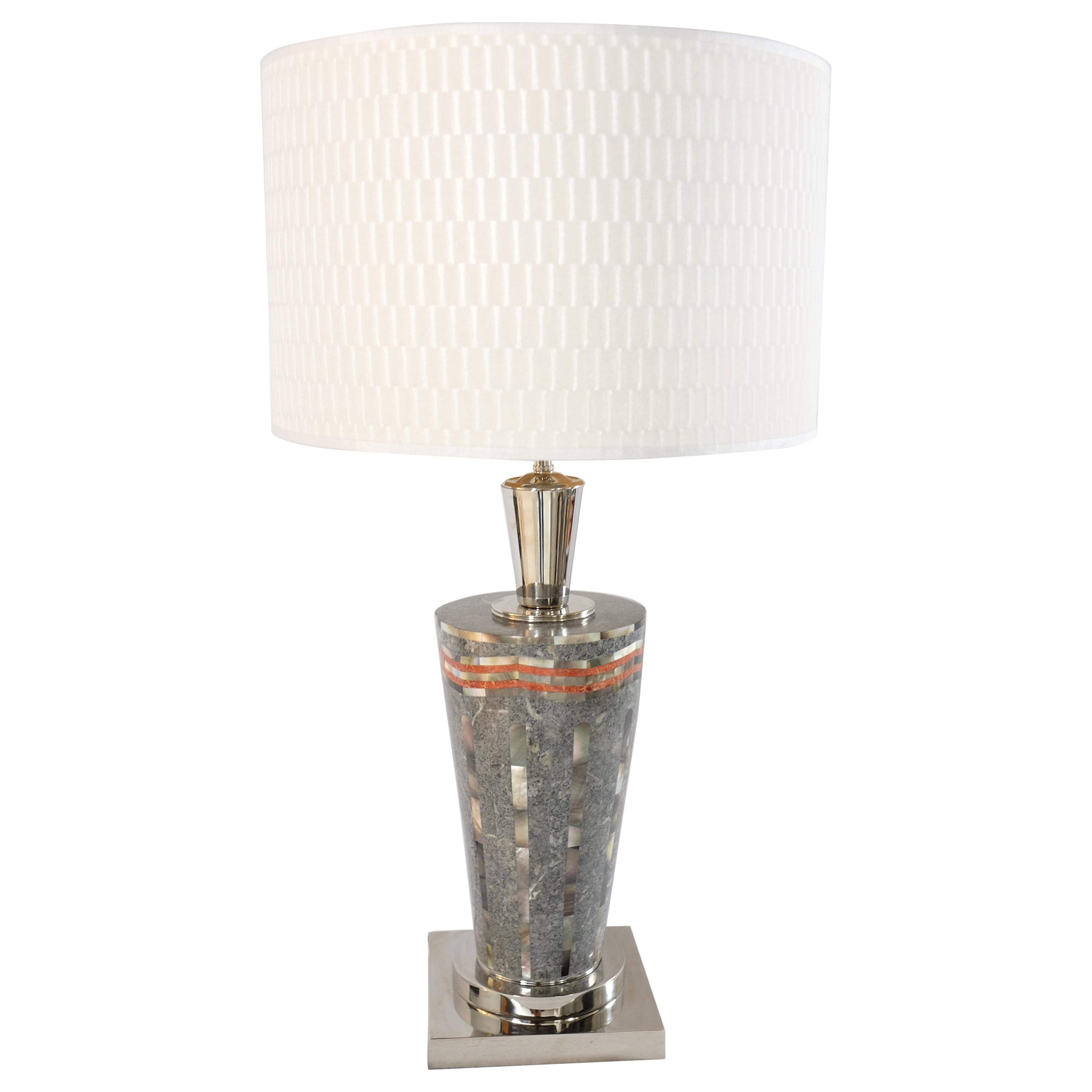 Laudarte Srl of Italy Table Lamp in Marble and Mother of Pearl For Sale