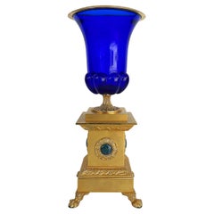 Laudarte SRLCobalt Glass, 24K Gold Gilt Bronze Urn with Malachite Stone, Italy