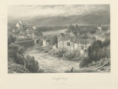 Laufenburg am Rhein, antike Stahlstich nach Birket Foster, um 1877