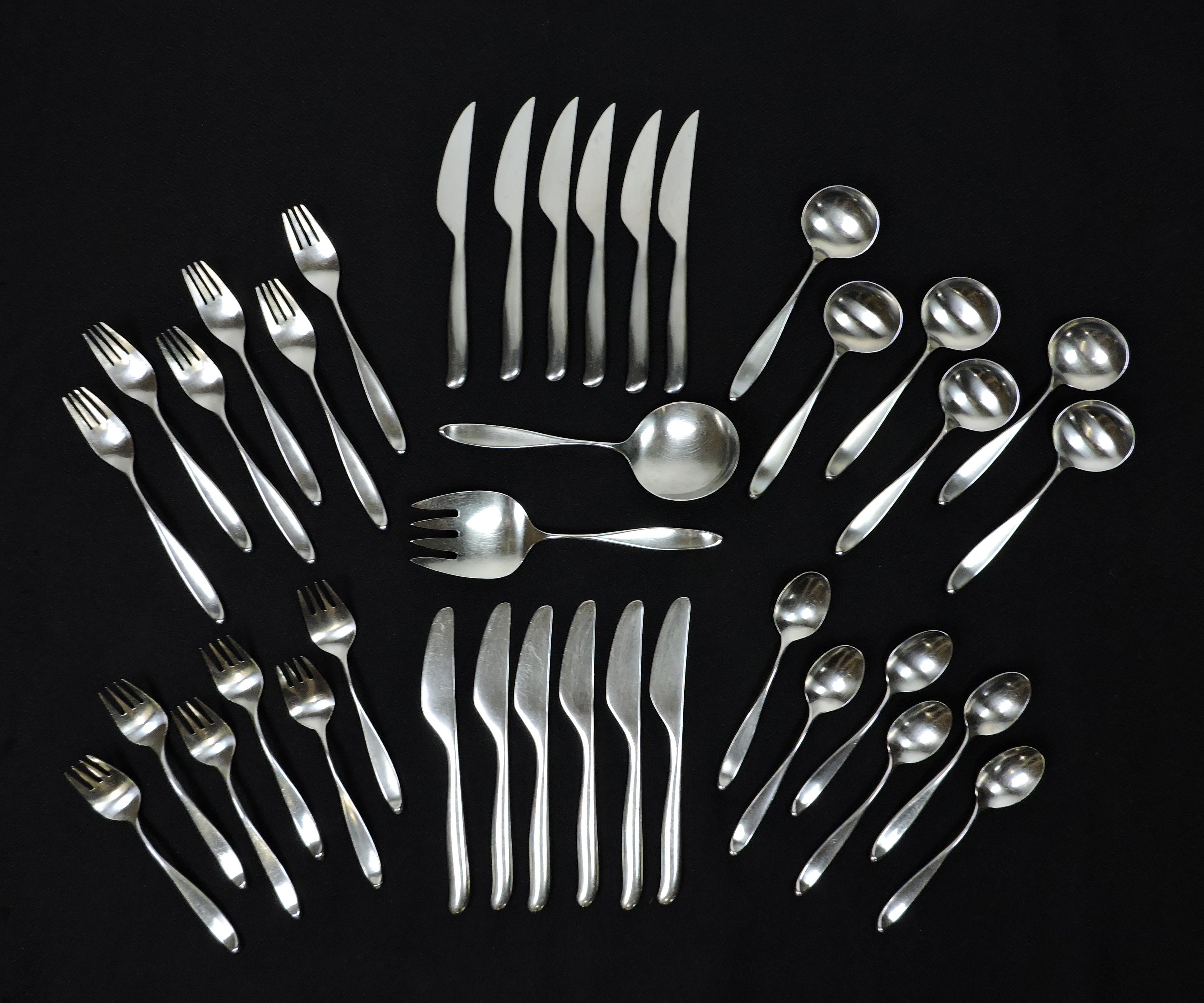 Lauffer Design 2 Don Wallance Service for 6 Stainless Flatware Germany 38 Pieces For Sale 6