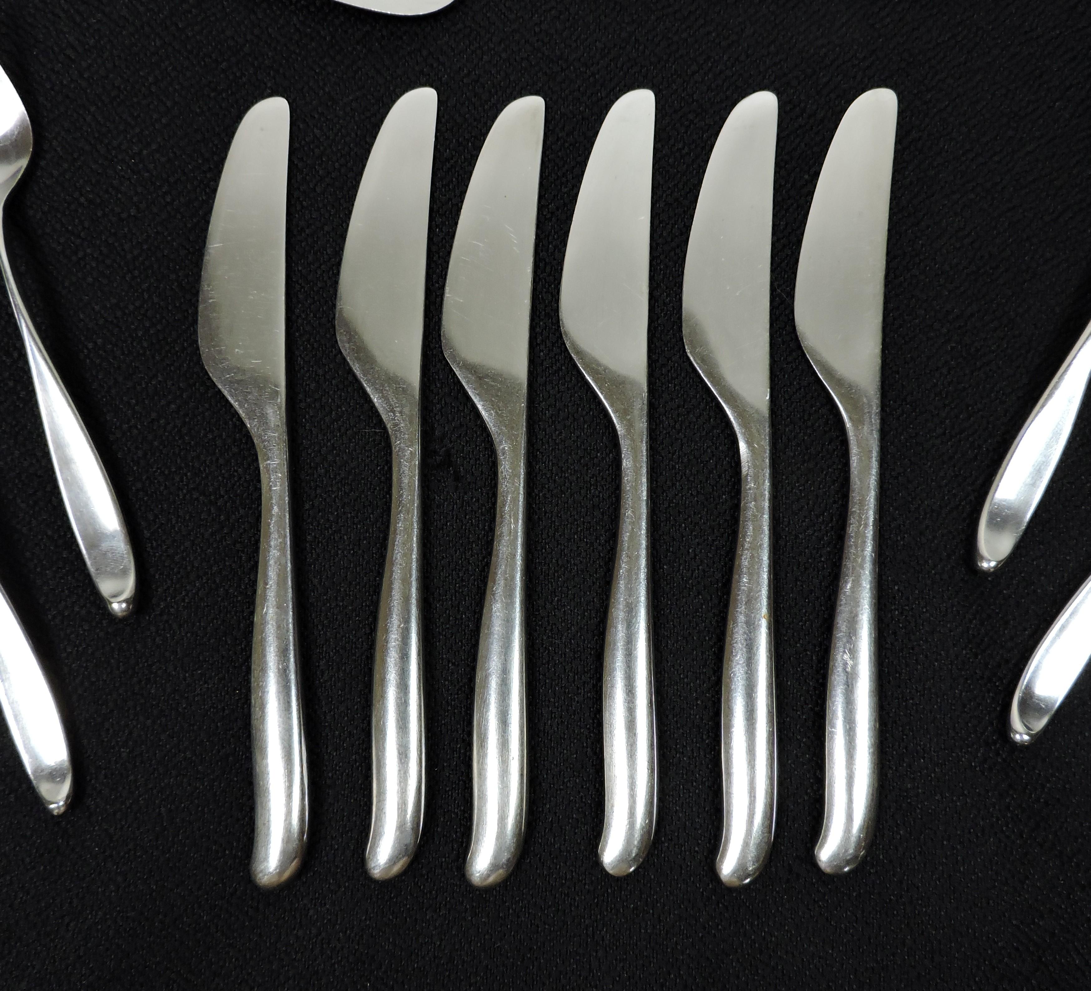 Mid-Century Modern Lauffer Design 2 Don Wallance Service for 6 Stainless Flatware Germany 38 Pieces For Sale