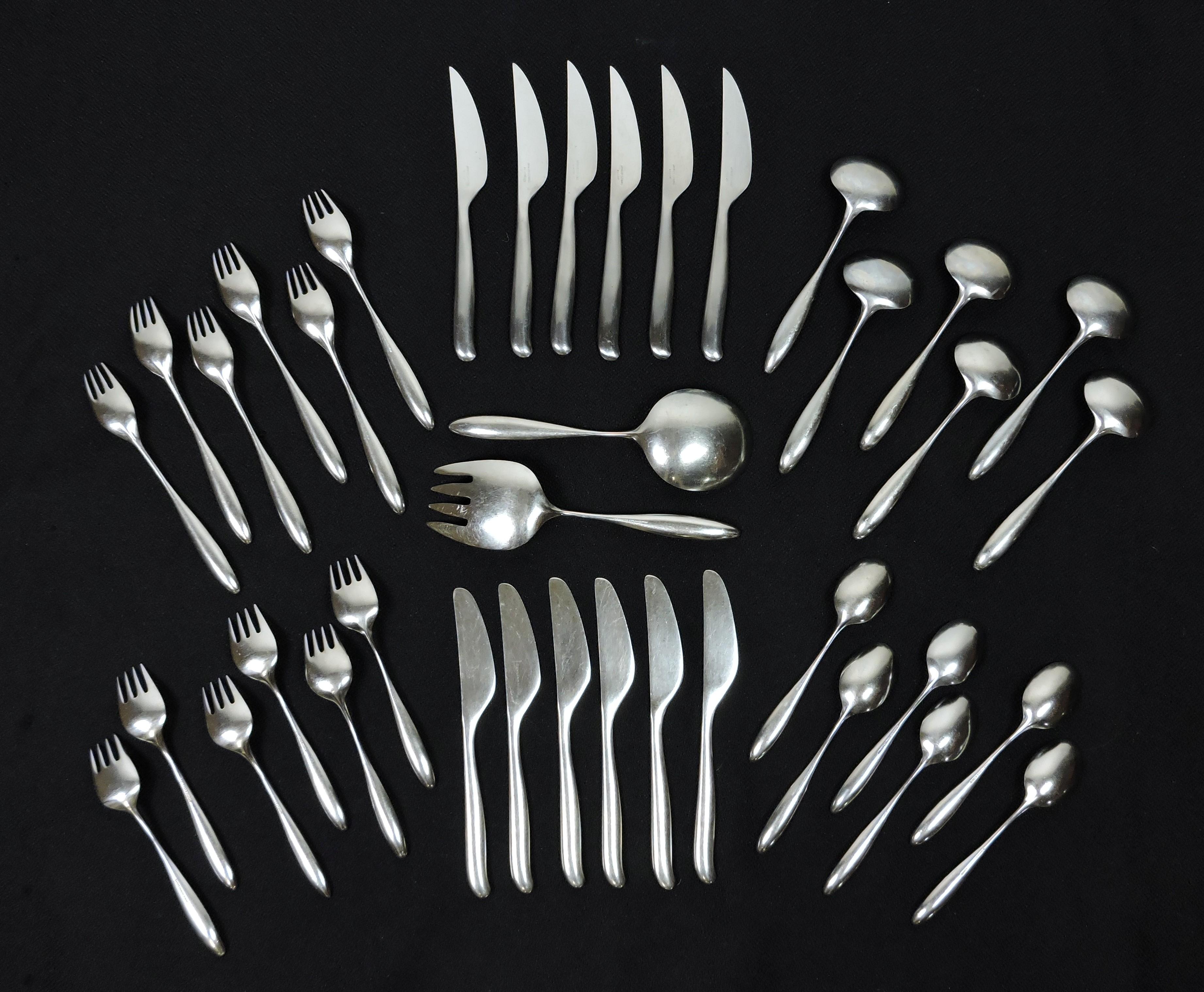 Lauffer Design 2 Don Wallance Service for 6 Stainless Flatware Germany 38 Pieces For Sale 1