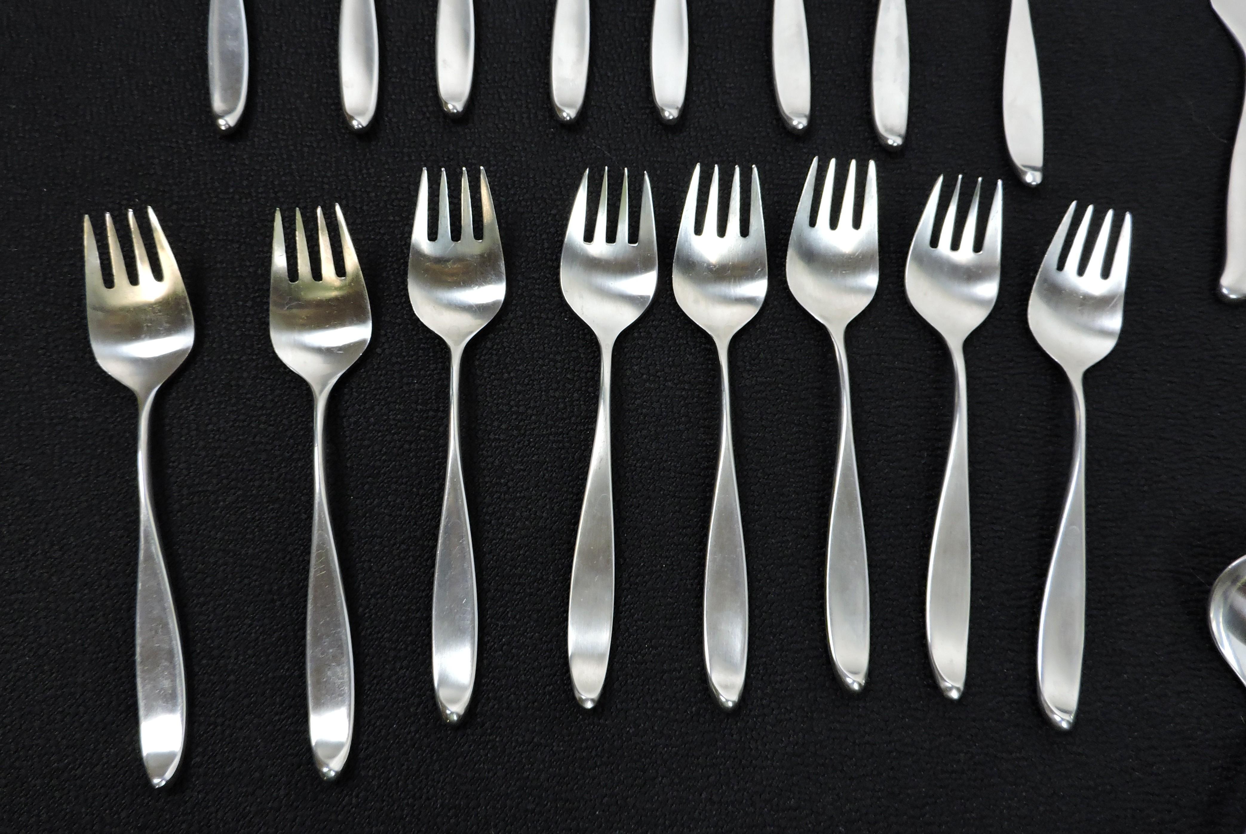 Mid-20th Century Lauffer Design 2 Don Wallance Service for 8 Stainless Flatware & Box Germany