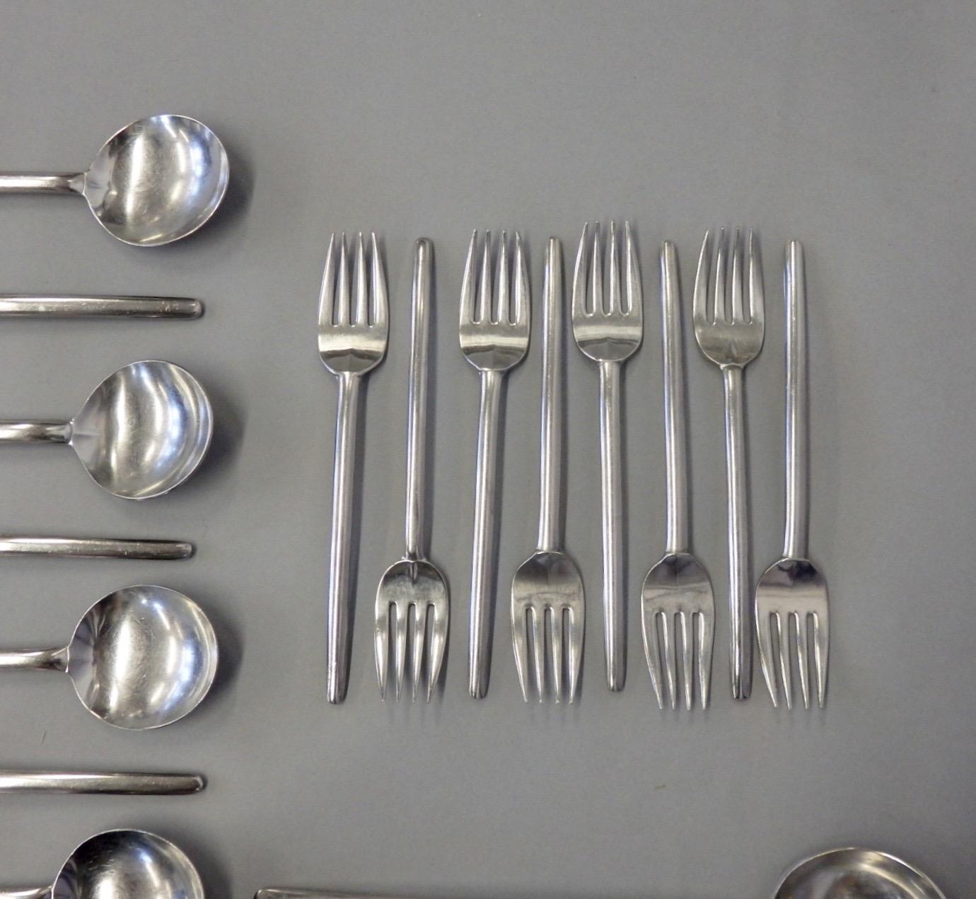 Stainless Steel Lauffer Holland Five-Piece Modernist Setting for Eight Flatware Table Utensils