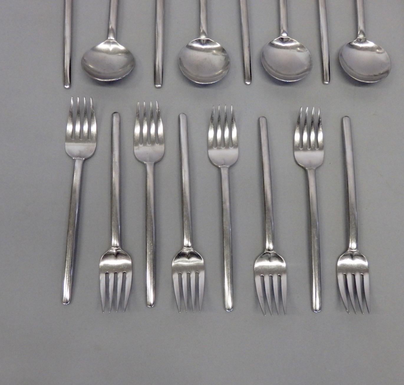 Polished Lauffer Holland Five-Piece Modernist Setting for Eight Flatware Table Utensils