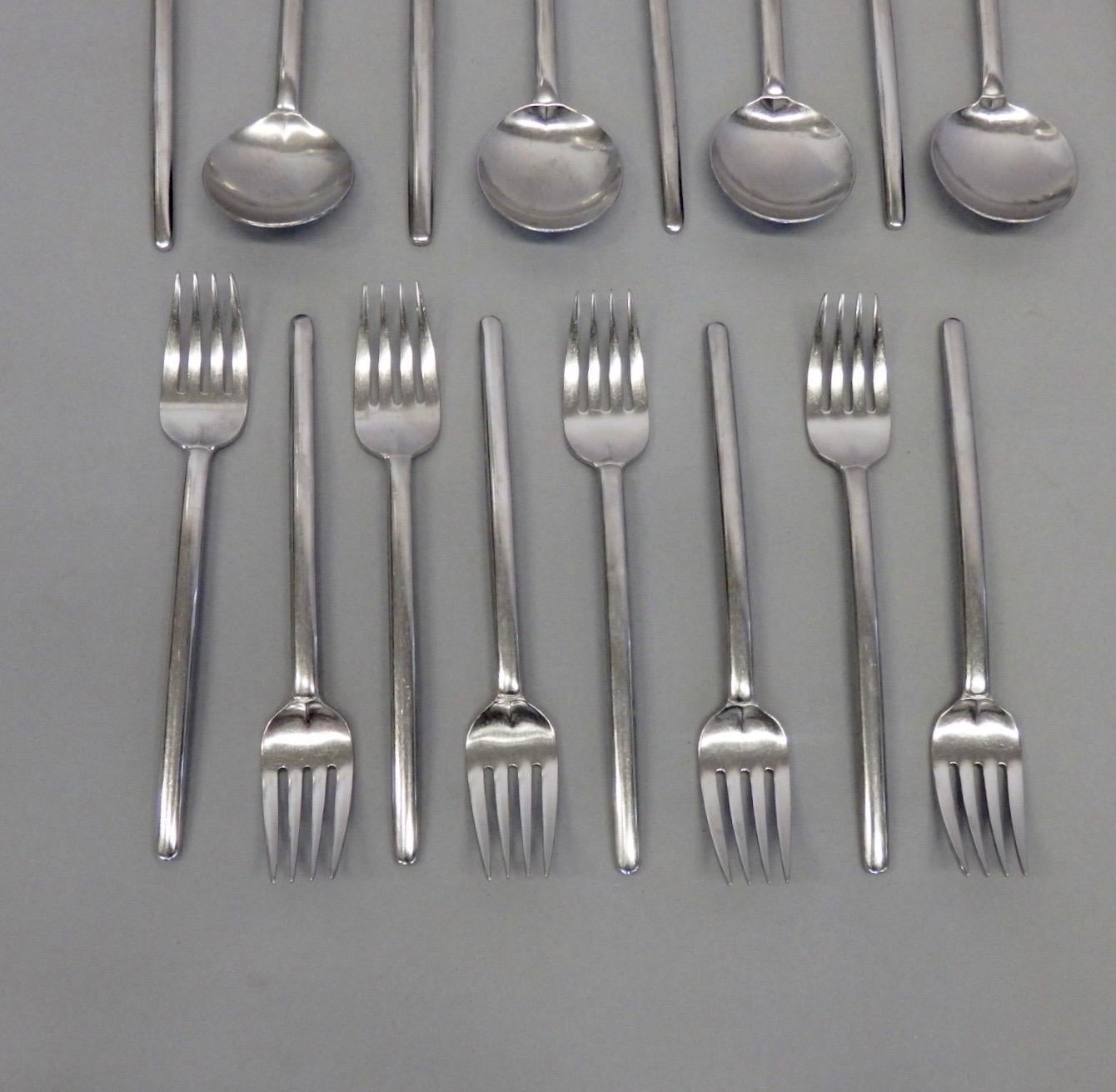 Lauffer Holland Five-Piece Modernist Setting for Eight Flatware Table Utensils In Good Condition In Ferndale, MI