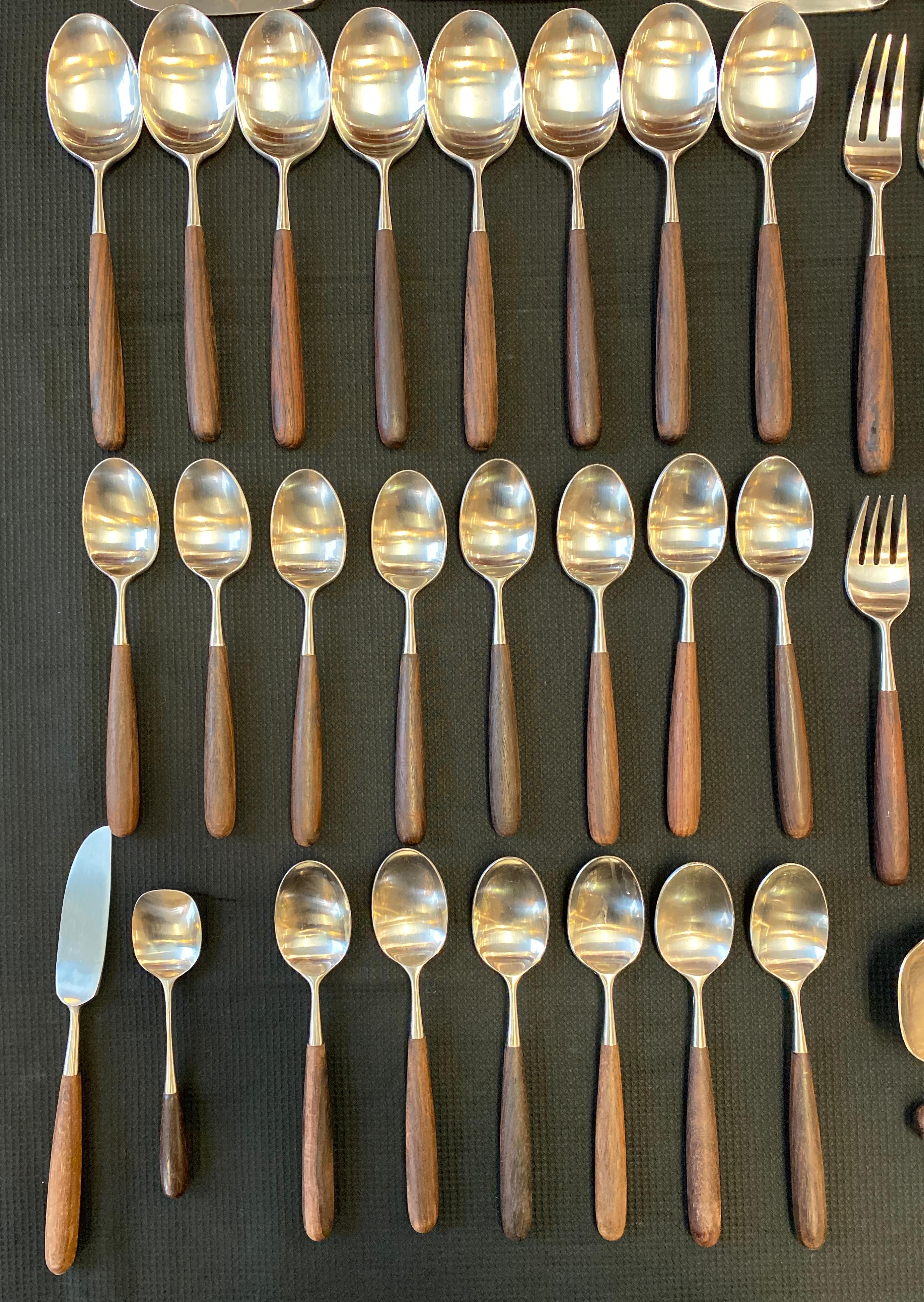 Mid-Century Modern Lauffer, Palisander & Stainless Steel 51 Piece Set of Flatware Japan