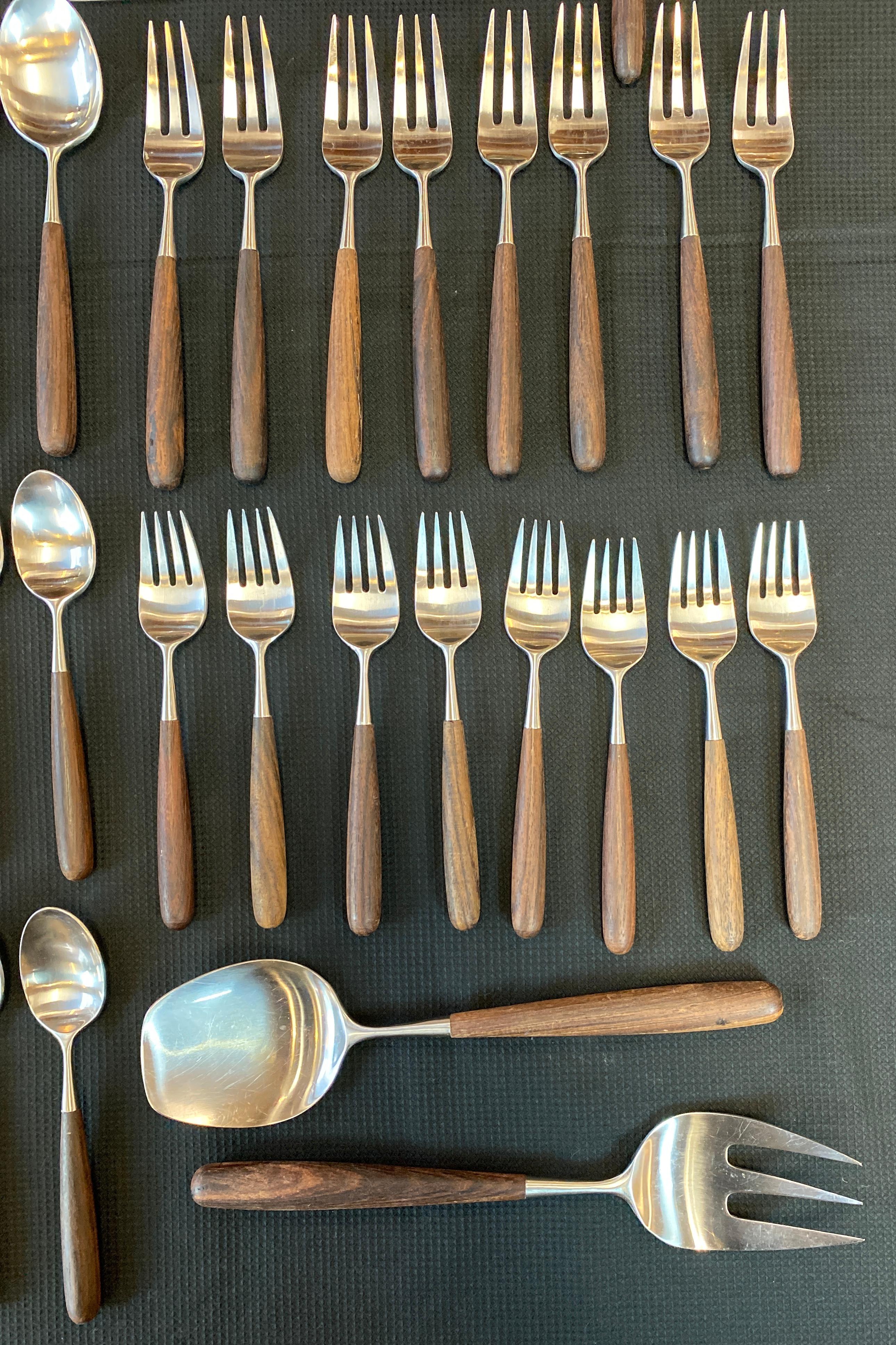 Lauffer, Palisander & Stainless Steel 51 Piece Set of Flatware Japan In Good Condition In San Francisco, CA