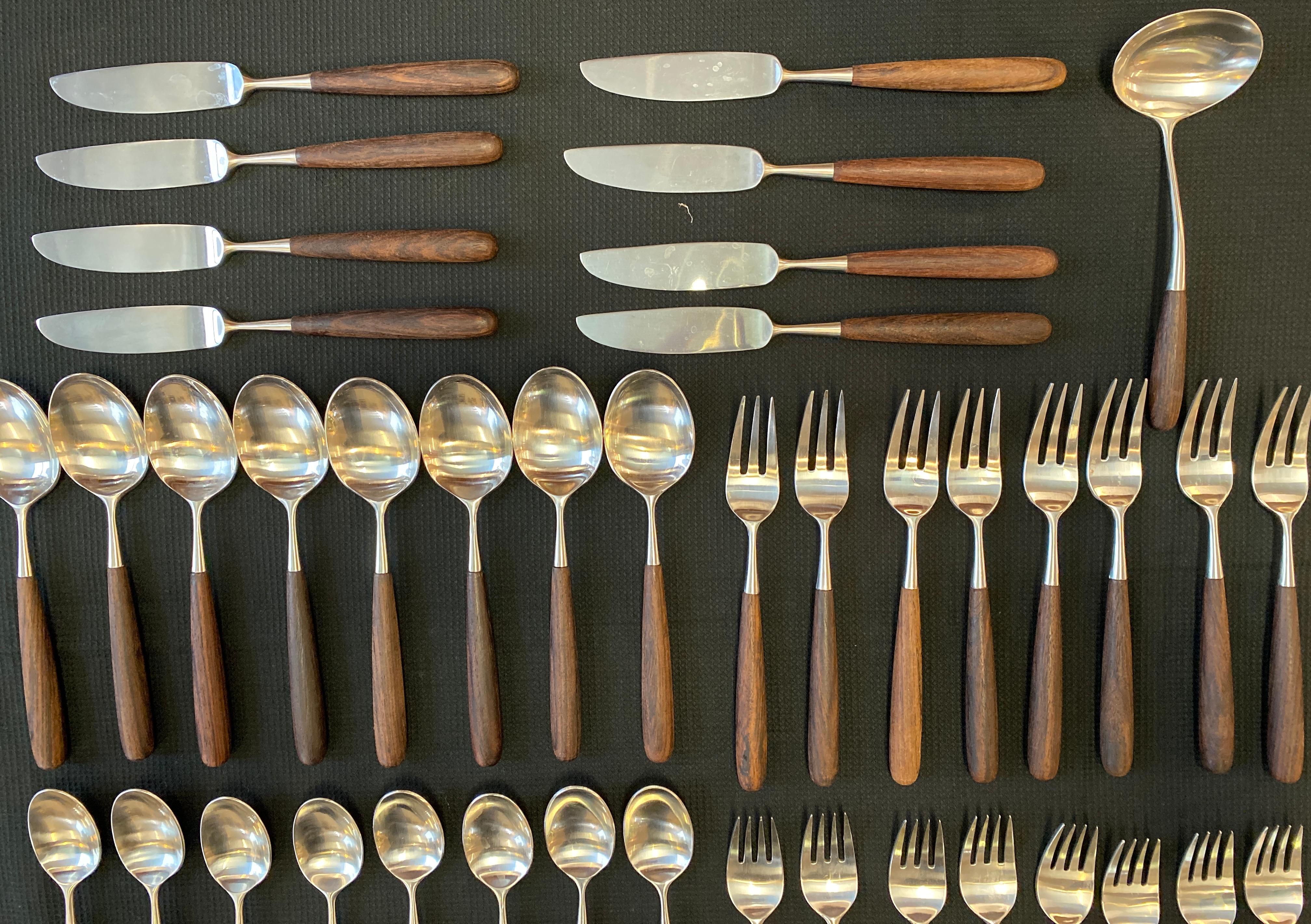 Lauffer, Palisander & Stainless Steel 51 Piece Set of Flatware Japan In Good Condition In San Francisco, CA
